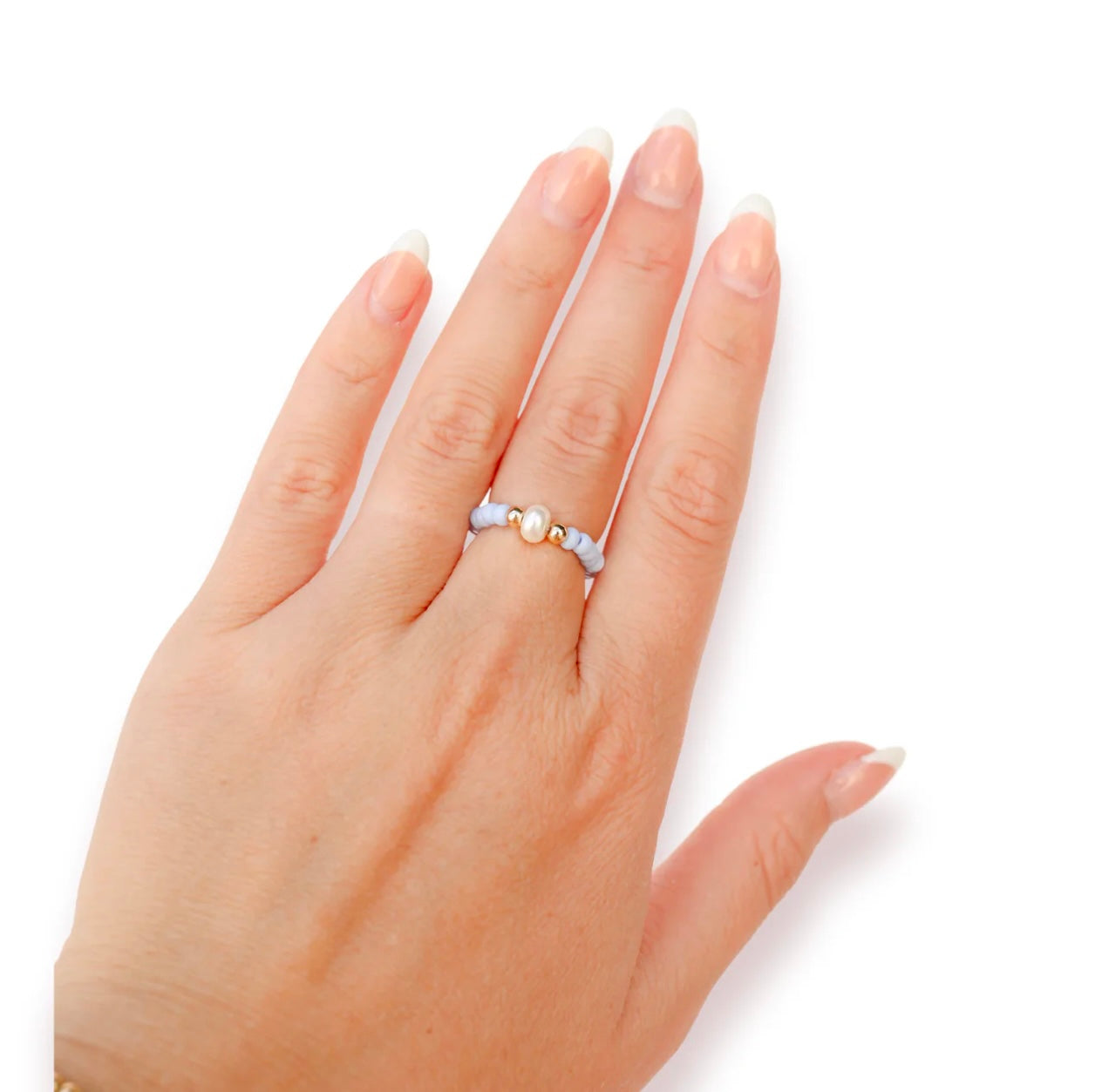 Beaded Blonde - Pastel White Pearl Ring