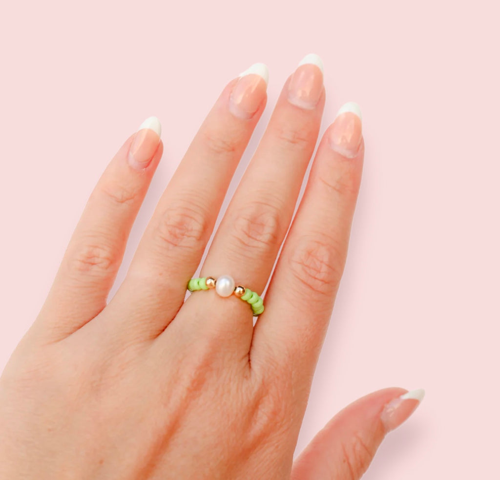 Beaded Blonde - Pastel Green Pearl Ring