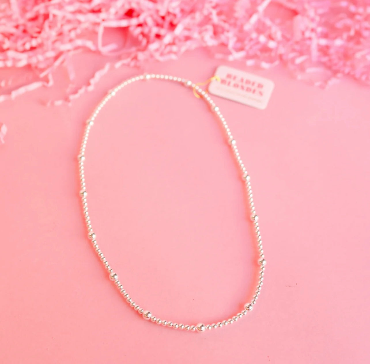 Beaded Blondes - Olive Beaded Necklace in Silver 16"