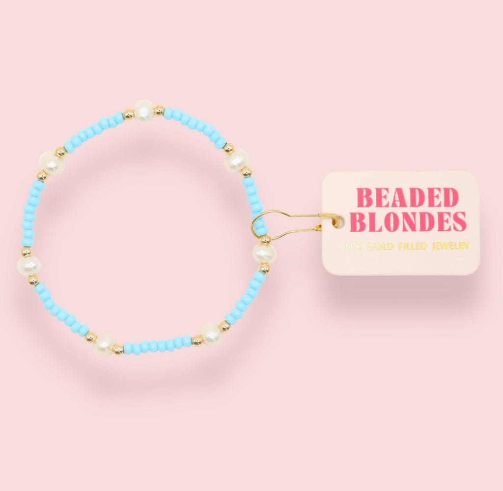 Beaded Blonde - Pastel Blue Pearl Bracelet