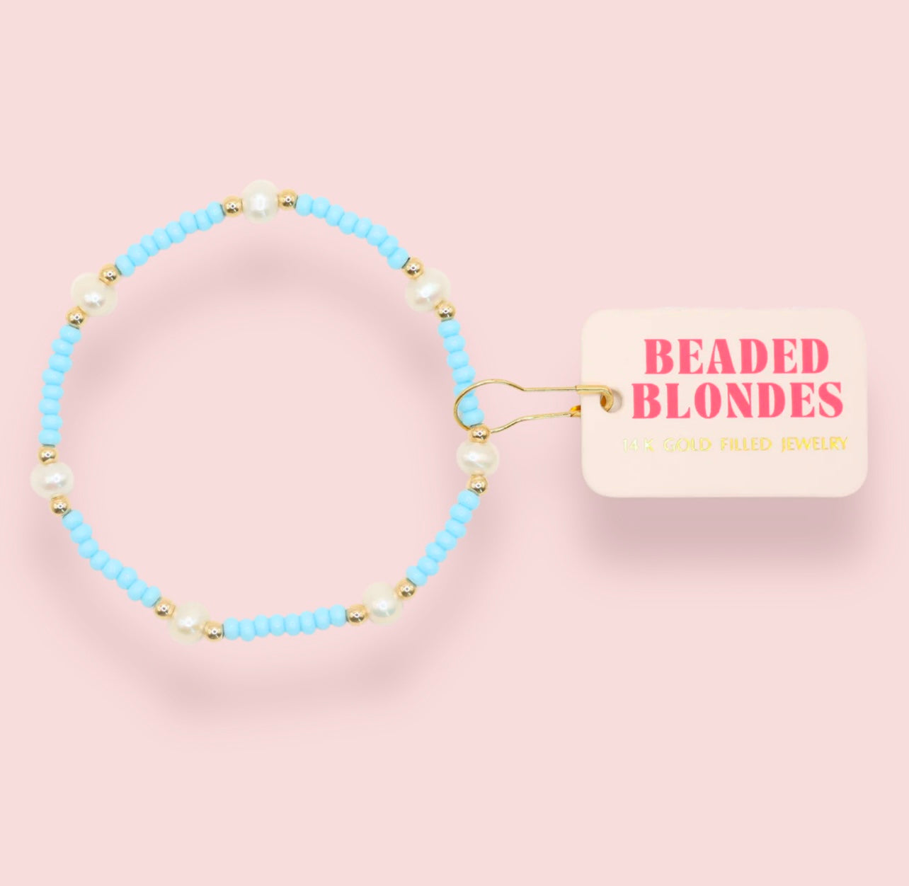 Beaded Blonde - Pastel Blue Pearl Bracelet