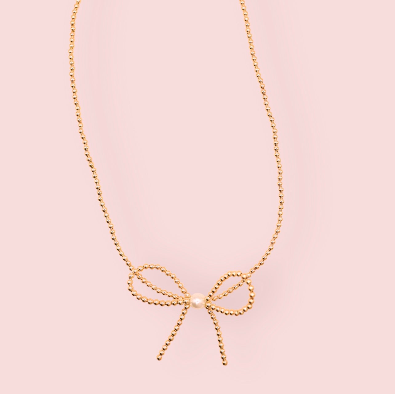 Beaded Blonde - Gold Bow Necklace 16" or 18"