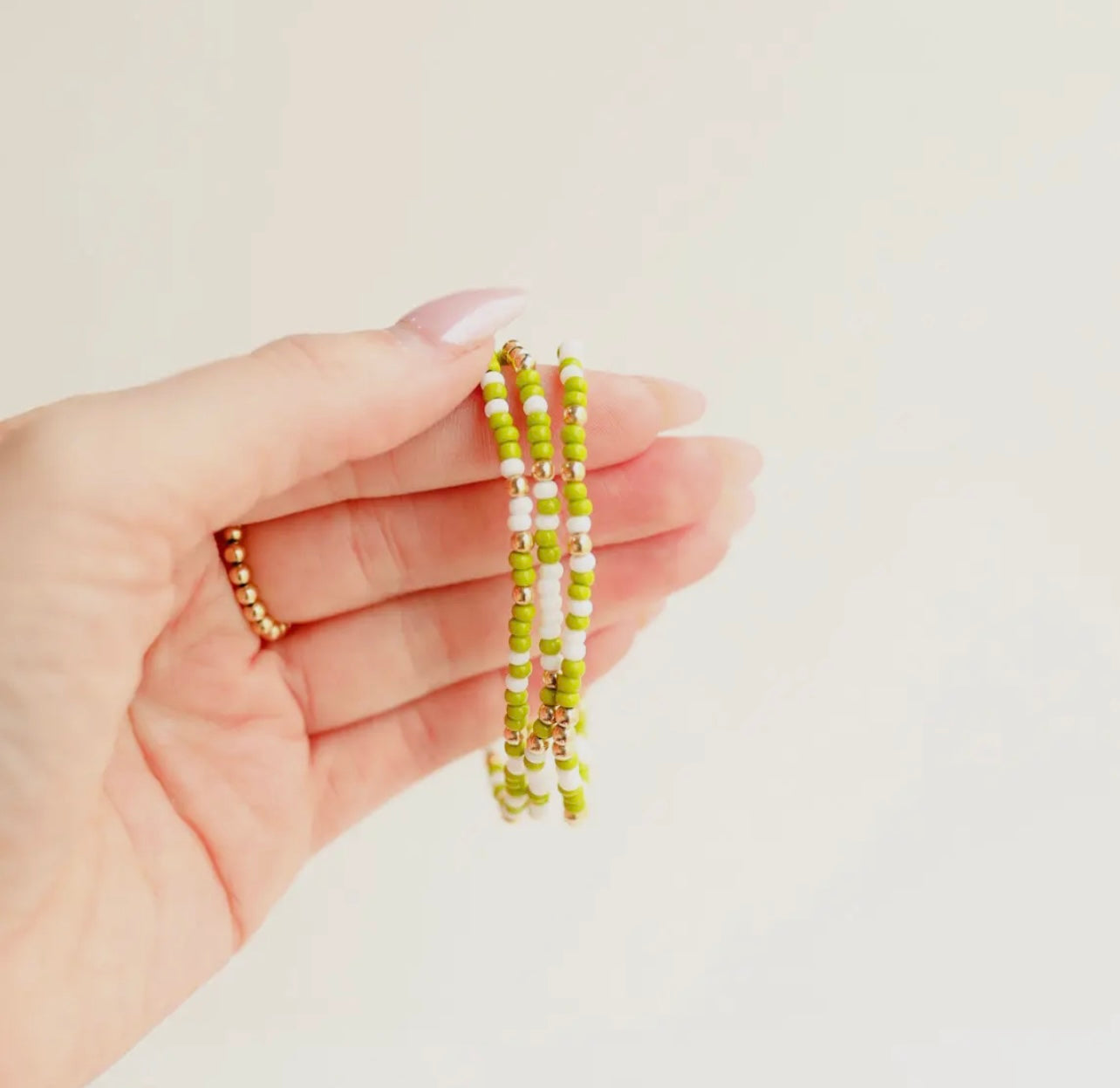 Beaded Blonde - Lime & White Bracelet