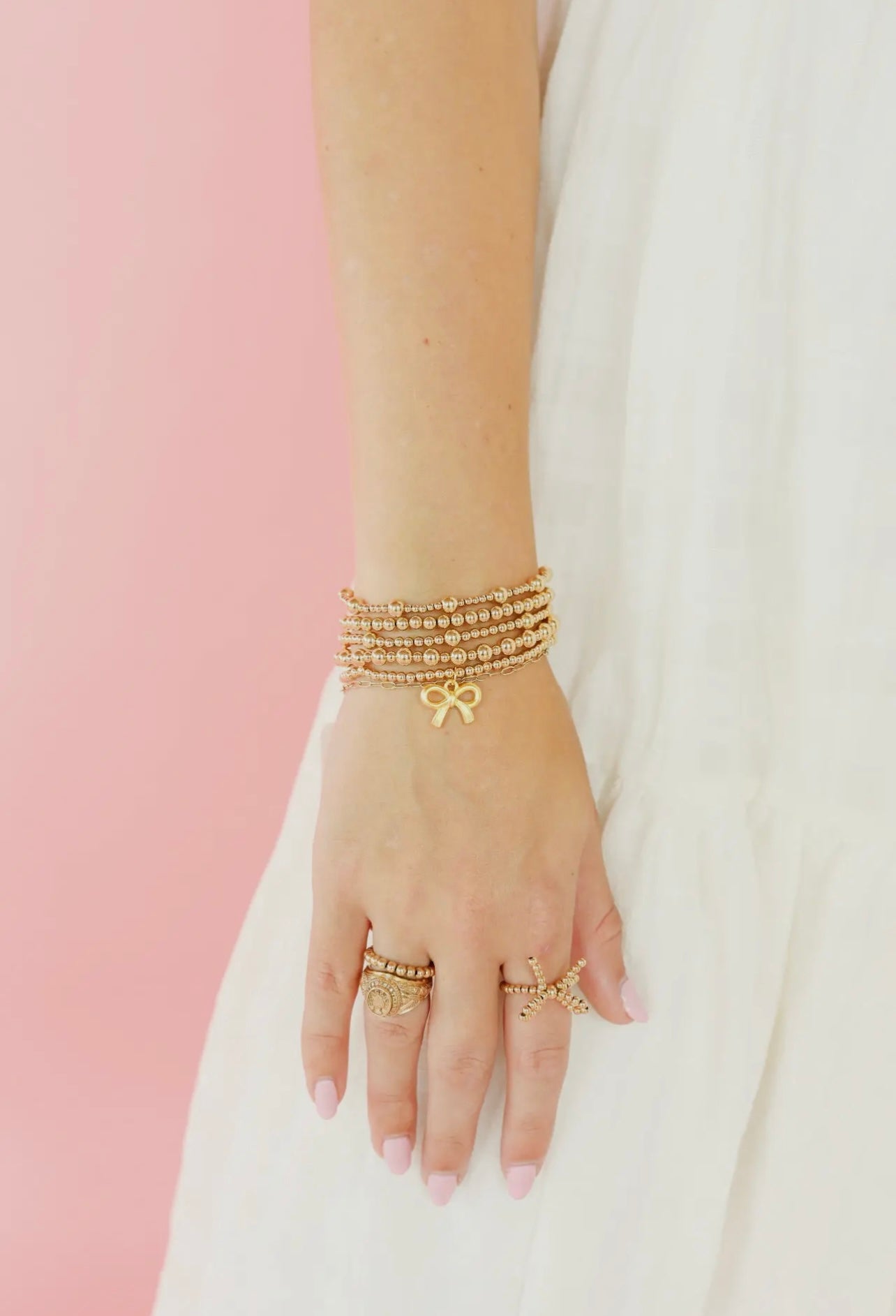 Beaded Blonde - Bow Gold Charm Bracelet
