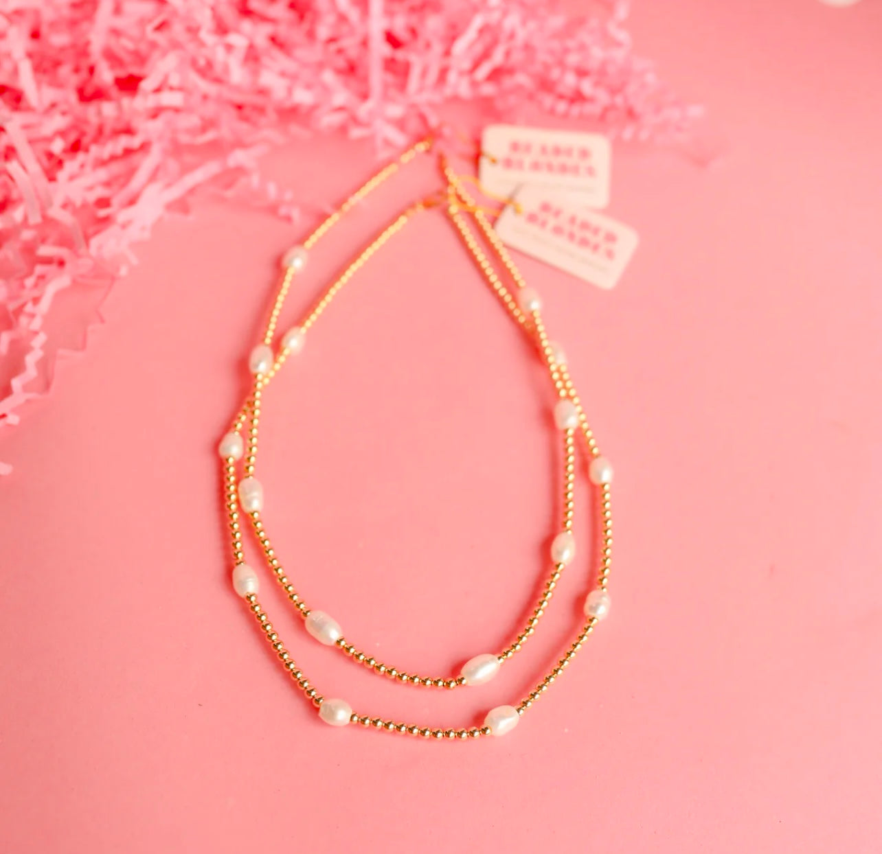 Beaded Blonde - Pearl Poppi Necklace in Gold