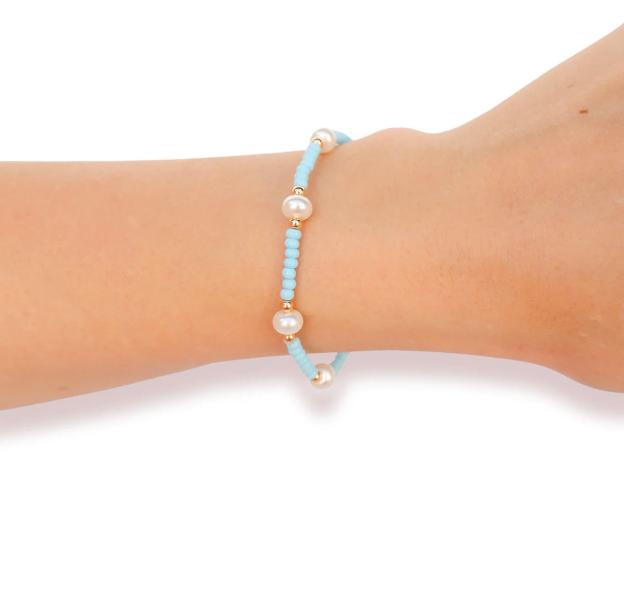 Beaded Blonde - Pastel Blue Pearl Bracelet