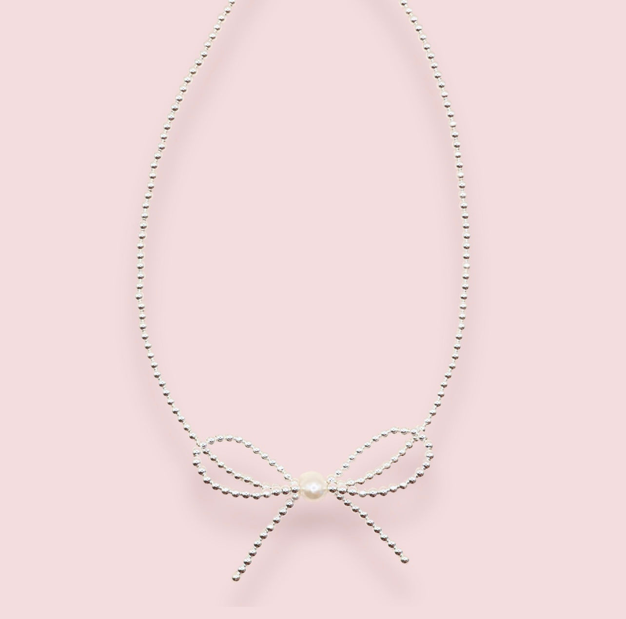 Beaded Blondes - Silver Bow Necklace 18"