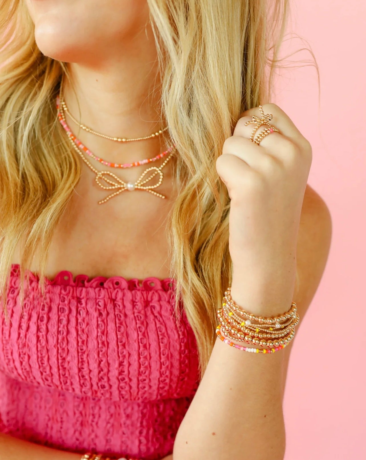 Beaded Blondes - Pinks & Orange Sprinkle Necklace 16"