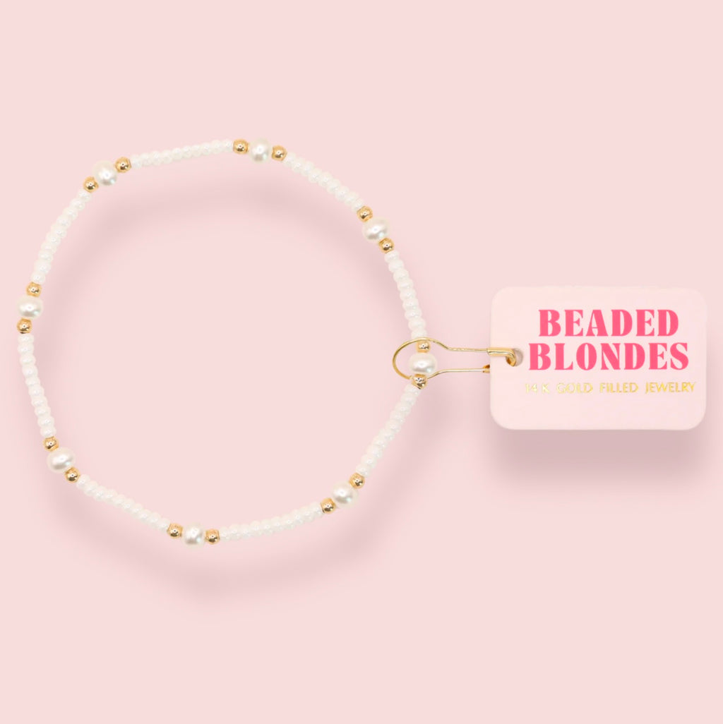 Beaded Blonde - White Pearl Anklet