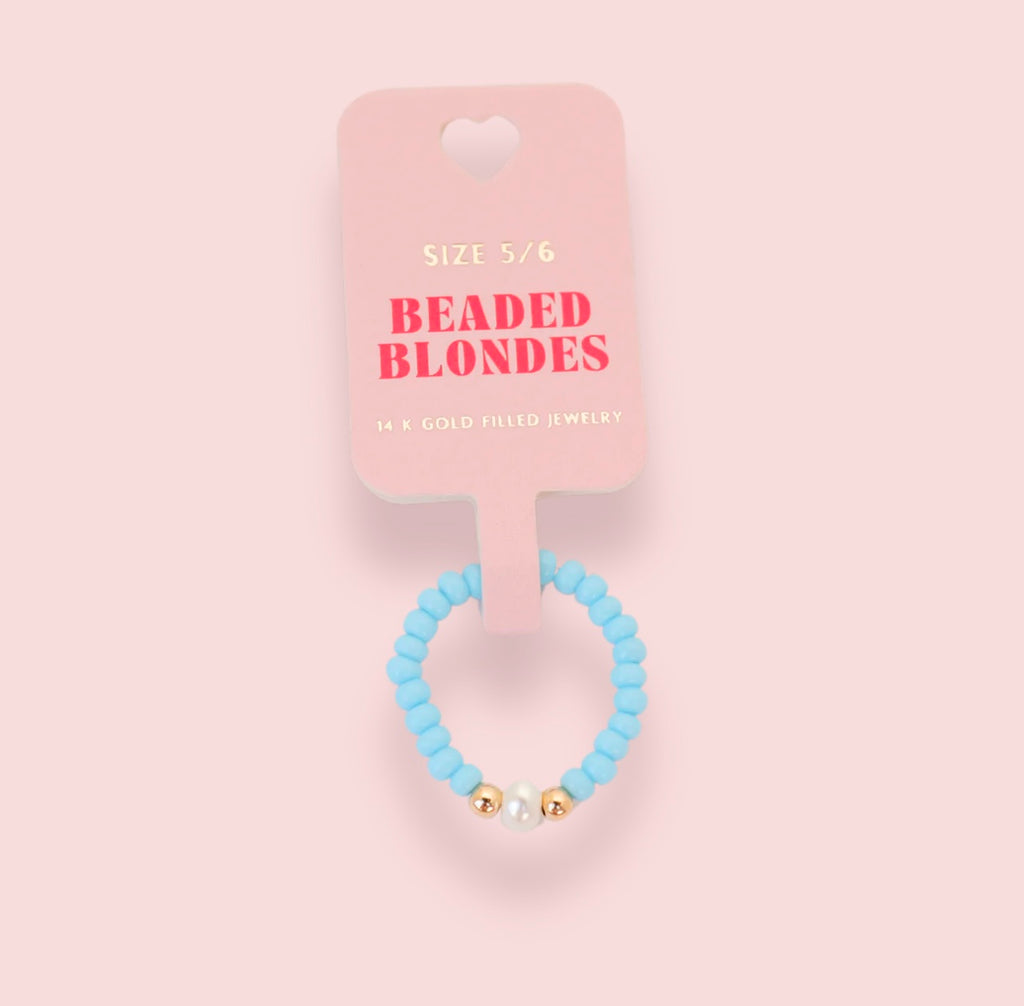 Beaded Blonde - Pastel Blue Pearl Ring