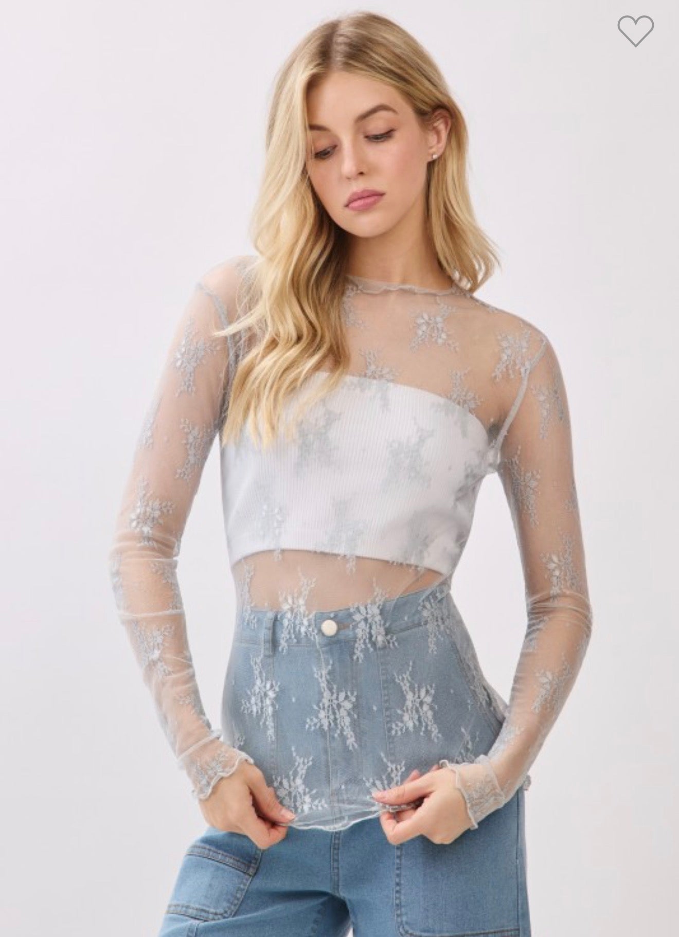 Lace Up Top - Silver Grey