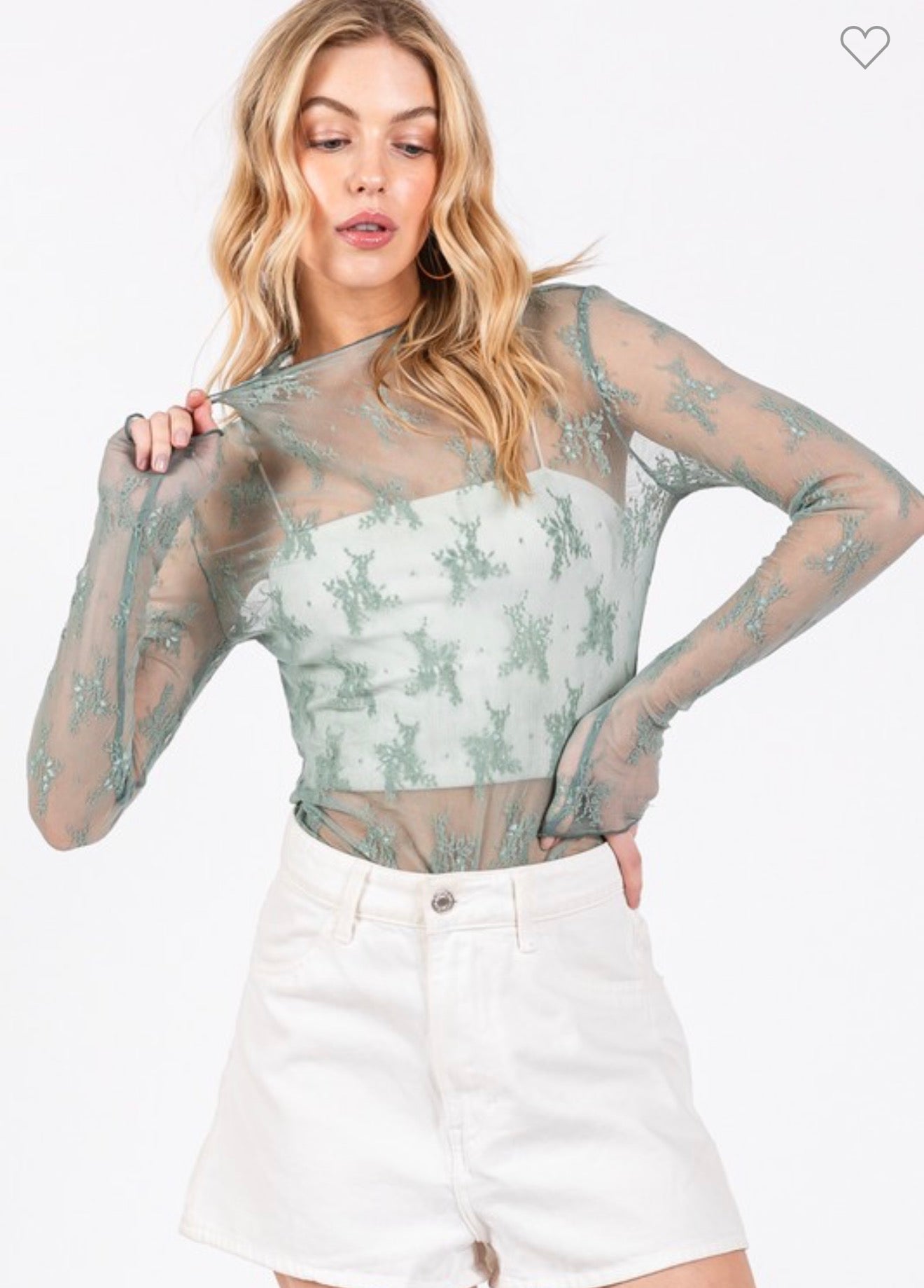 Lace Up Top - Sage