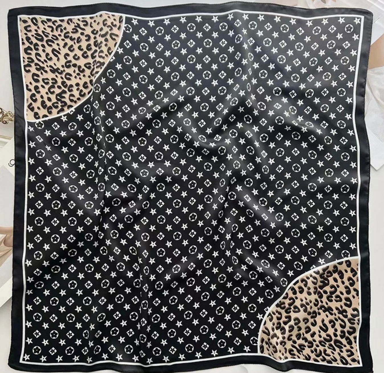 Designer Leopard Pattern Silky Bandana Square Neck Scarf