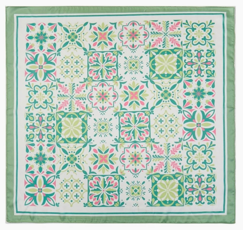 Garden Tile Mosaic Print Bandana - Green