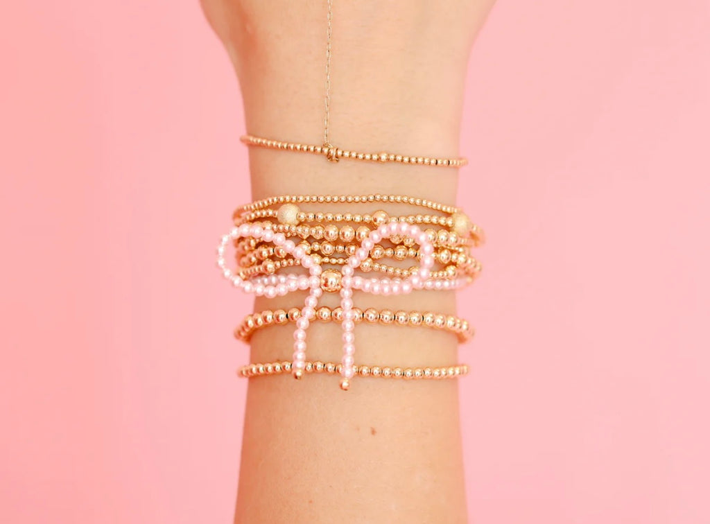 Beaded Blondes - Pink Pearl Bow Bracelet