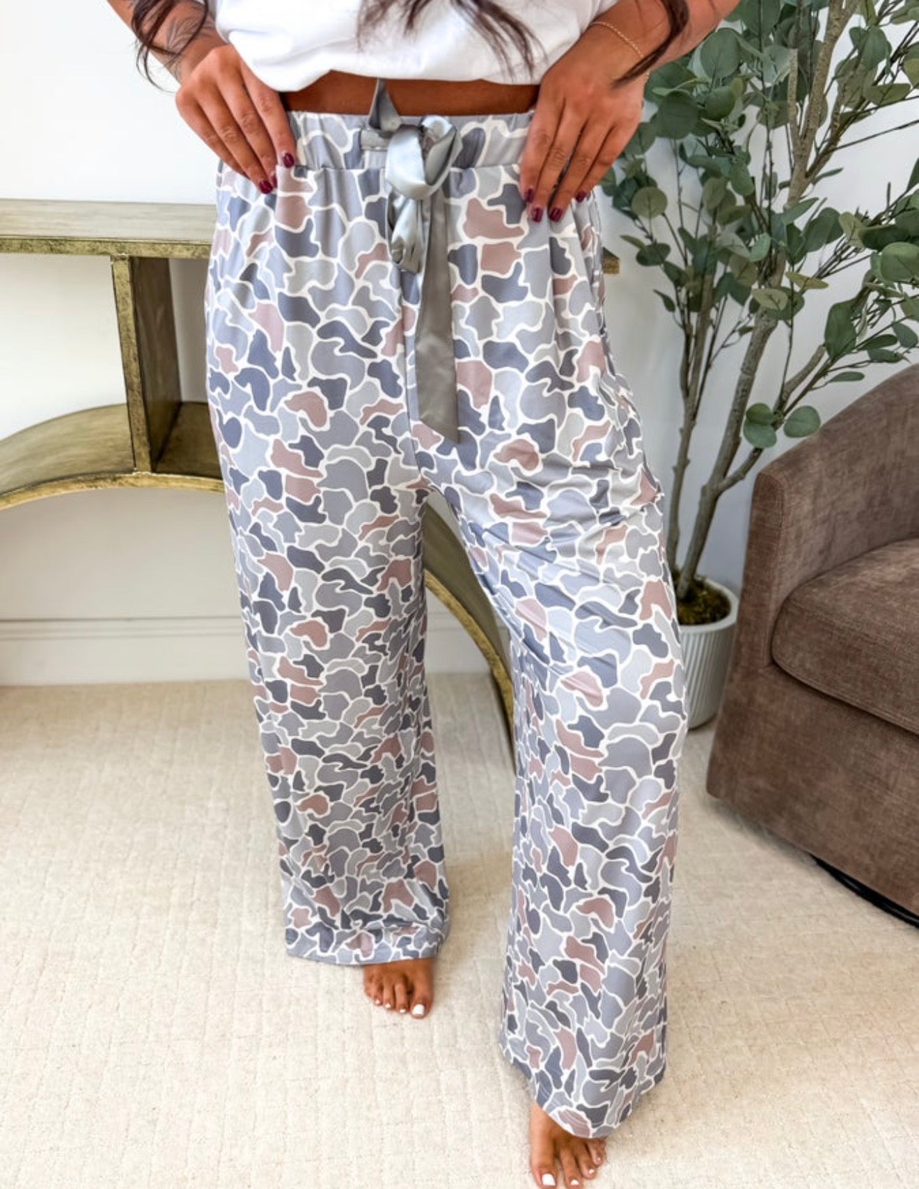The Hannah Lounge Pants - Sage Green Duck Camo