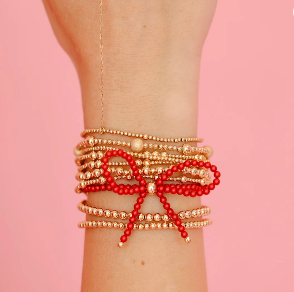Beaded Blondes - Red Pearl Bow Bracelet