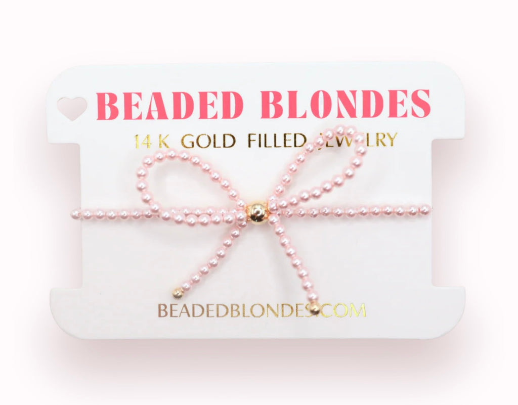 Beaded Blondes - Pink Pearl Bow Bracelet