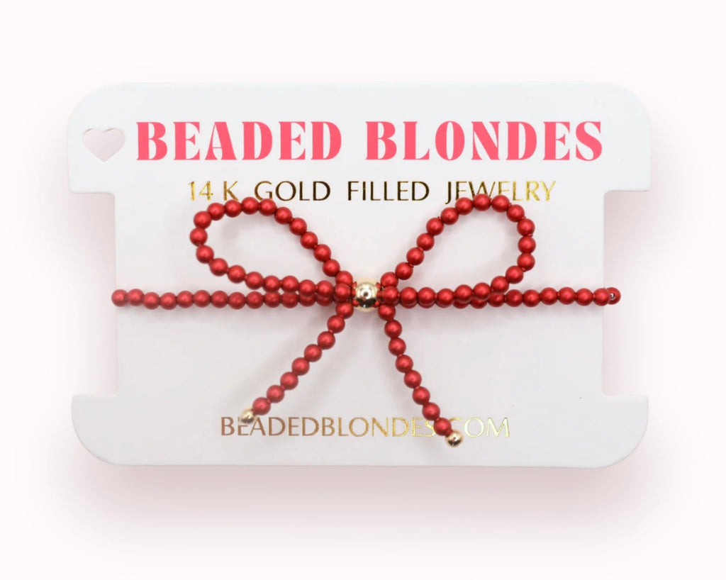 Beaded Blondes - Red Pearl Bow Bracelet
