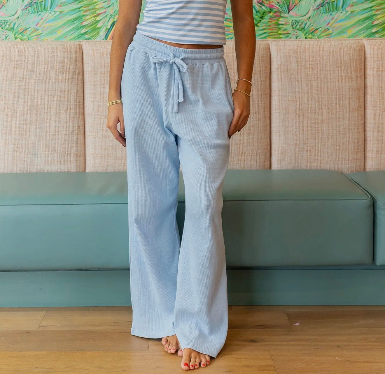 Lulu Mac Waffle Pants - Light Blue