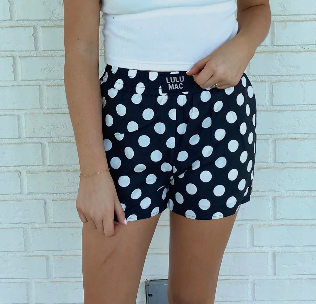 Lulu Mac Boxer Shorts - Black Polka Dot