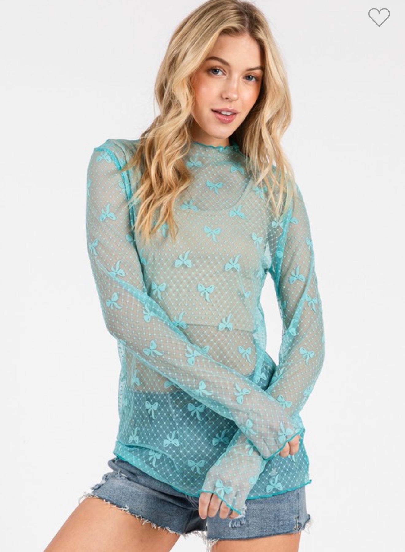 Lace Up Bow Top - Aqua Blue