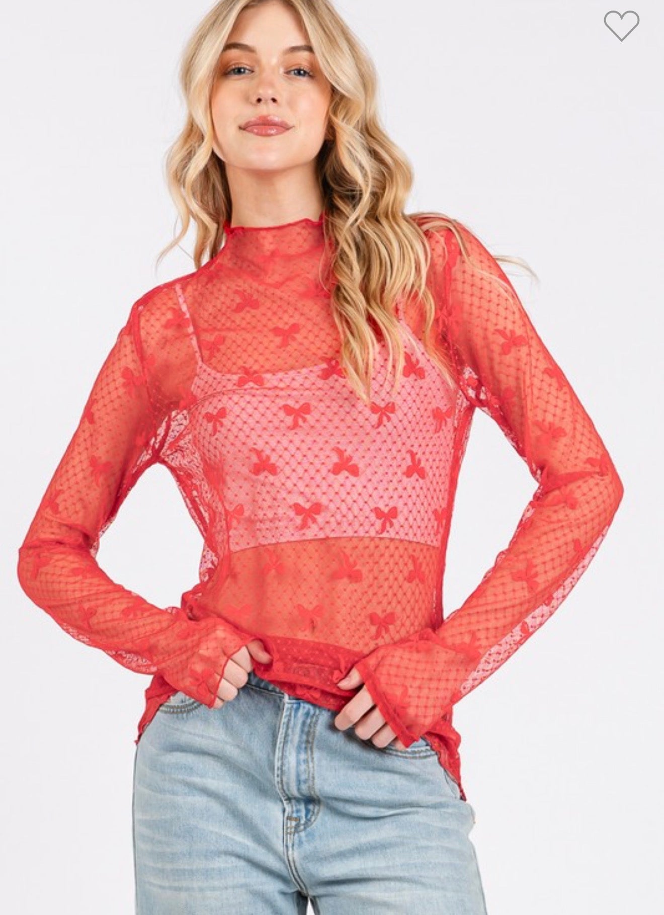 Lace Up Bow Top - Red