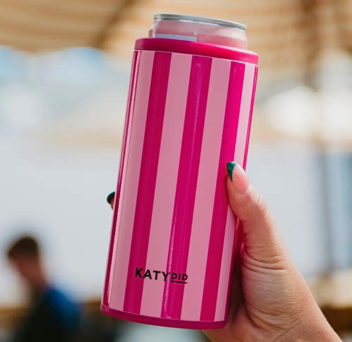 Hot Pink Stripe Slim Can Koozie