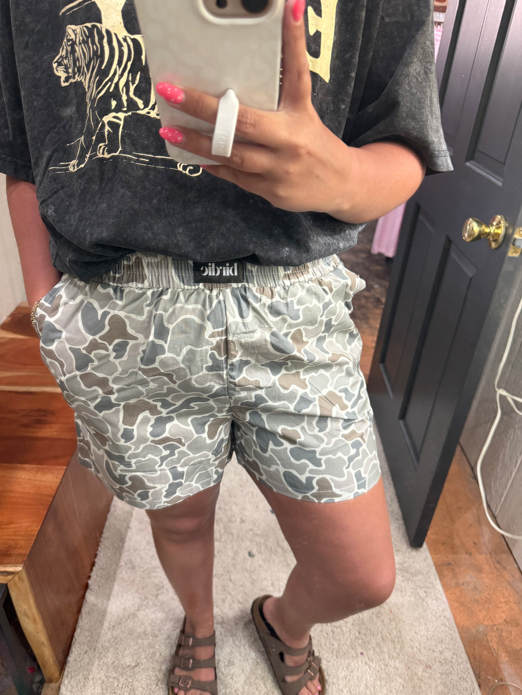 The Abbie Boxer Shorts - Sage Green Duck Camo