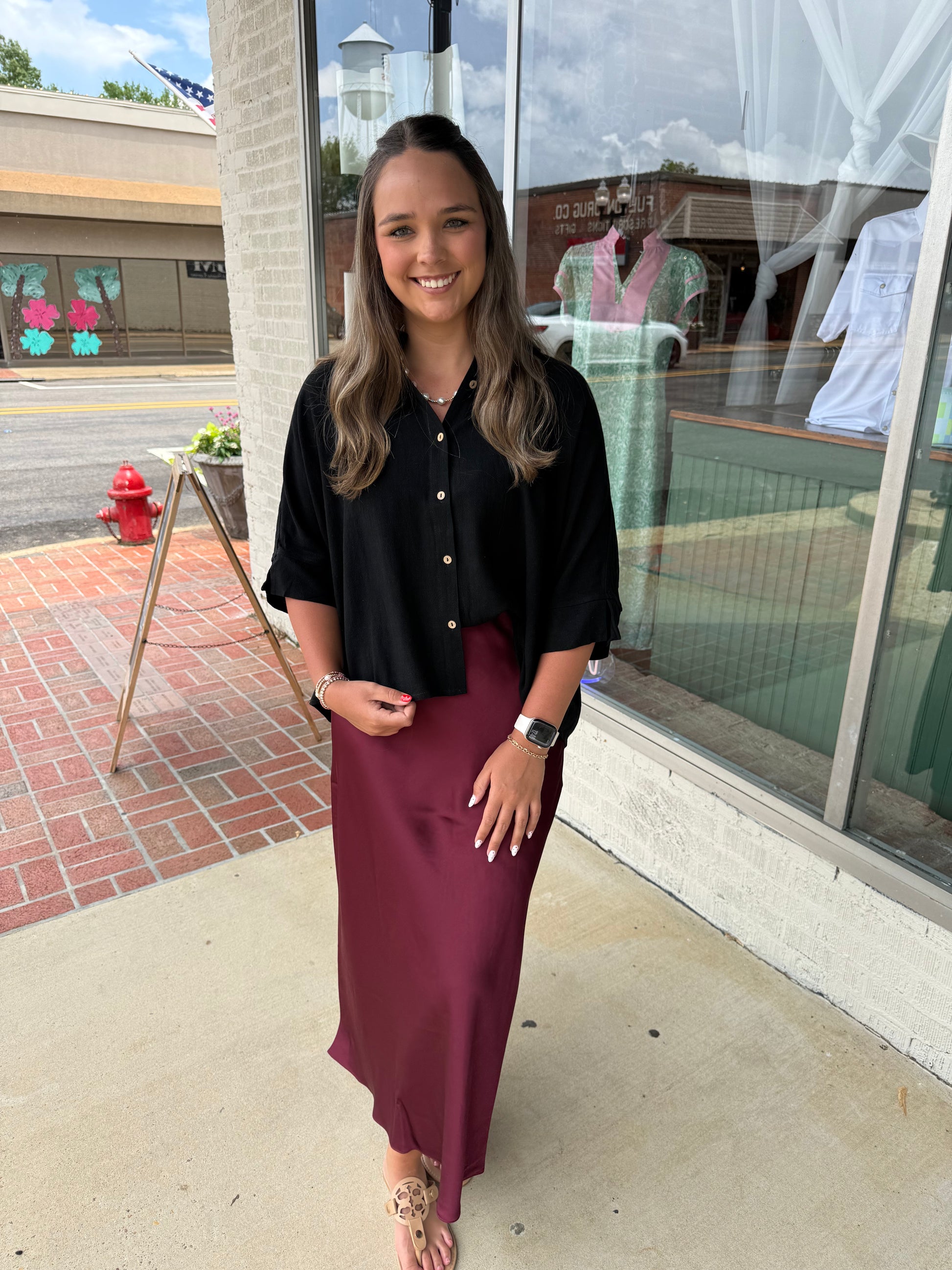 Miss Perfect Satin Skirt - Burgundy
