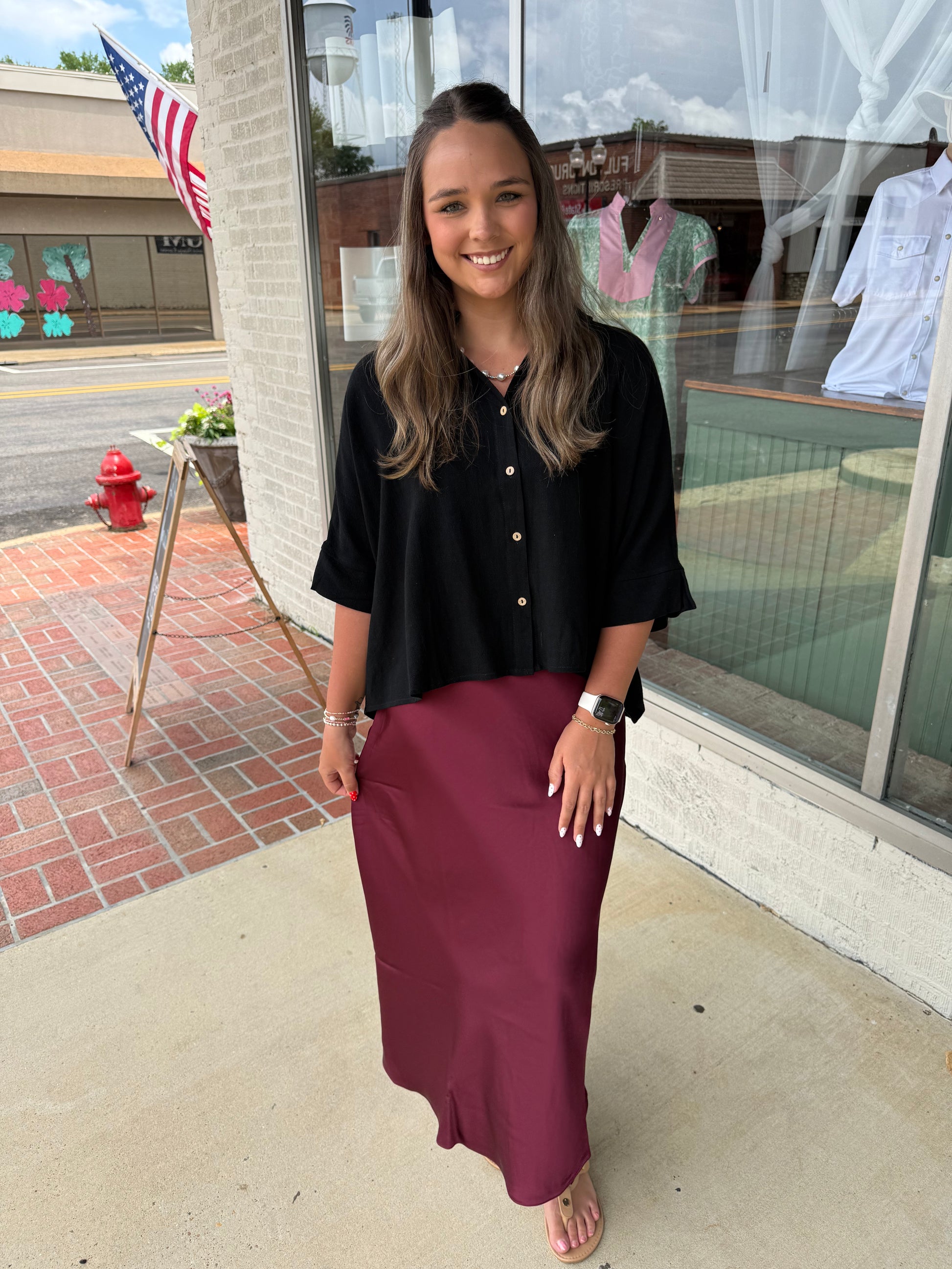 Miss Perfect Satin Skirt - Burgundy