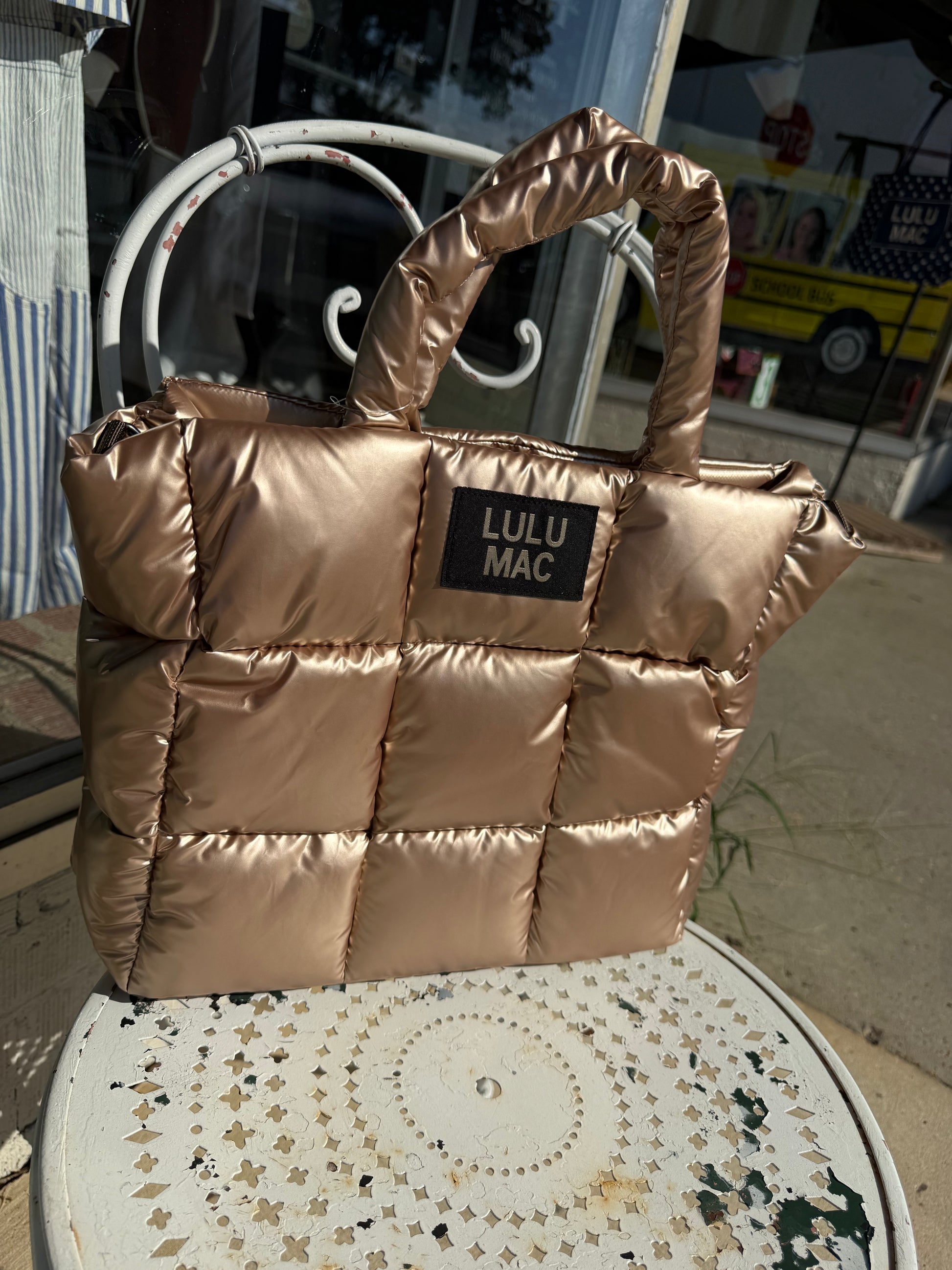 Lulu Mac Large Puffer Metallic Handbag - Champagne