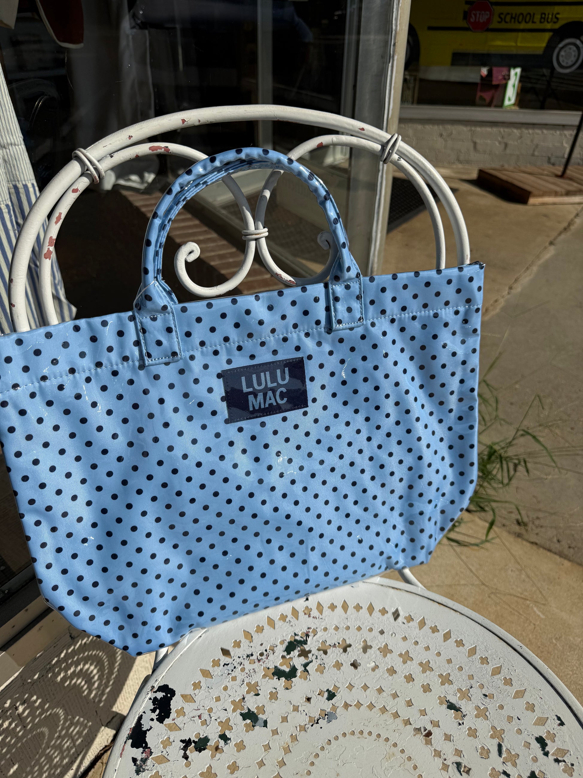 Lulu Mac Tote Bag - Light Blue/Navy Dot