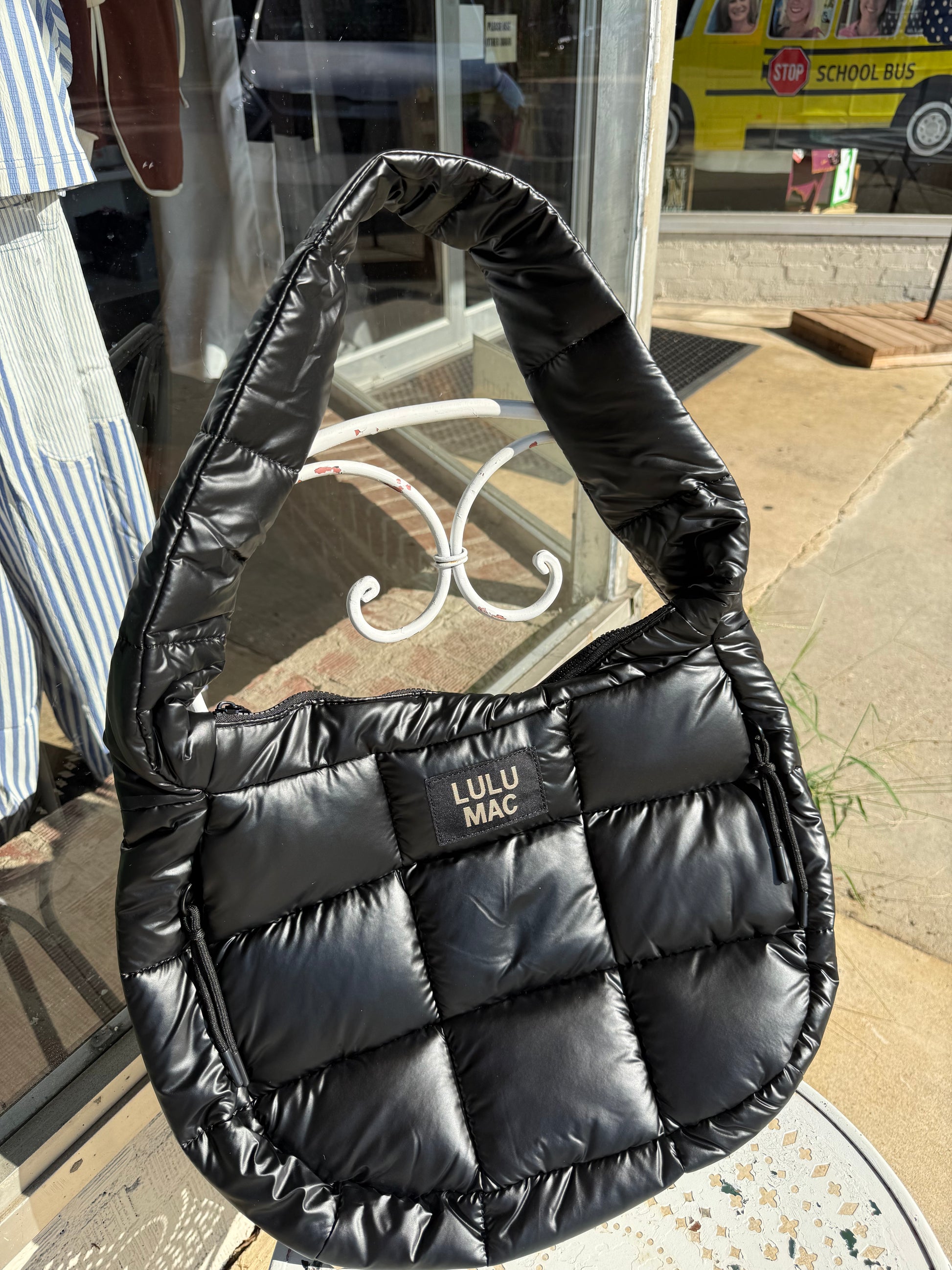 Lulu Mac Puffer Metallic Tote Bag - Black