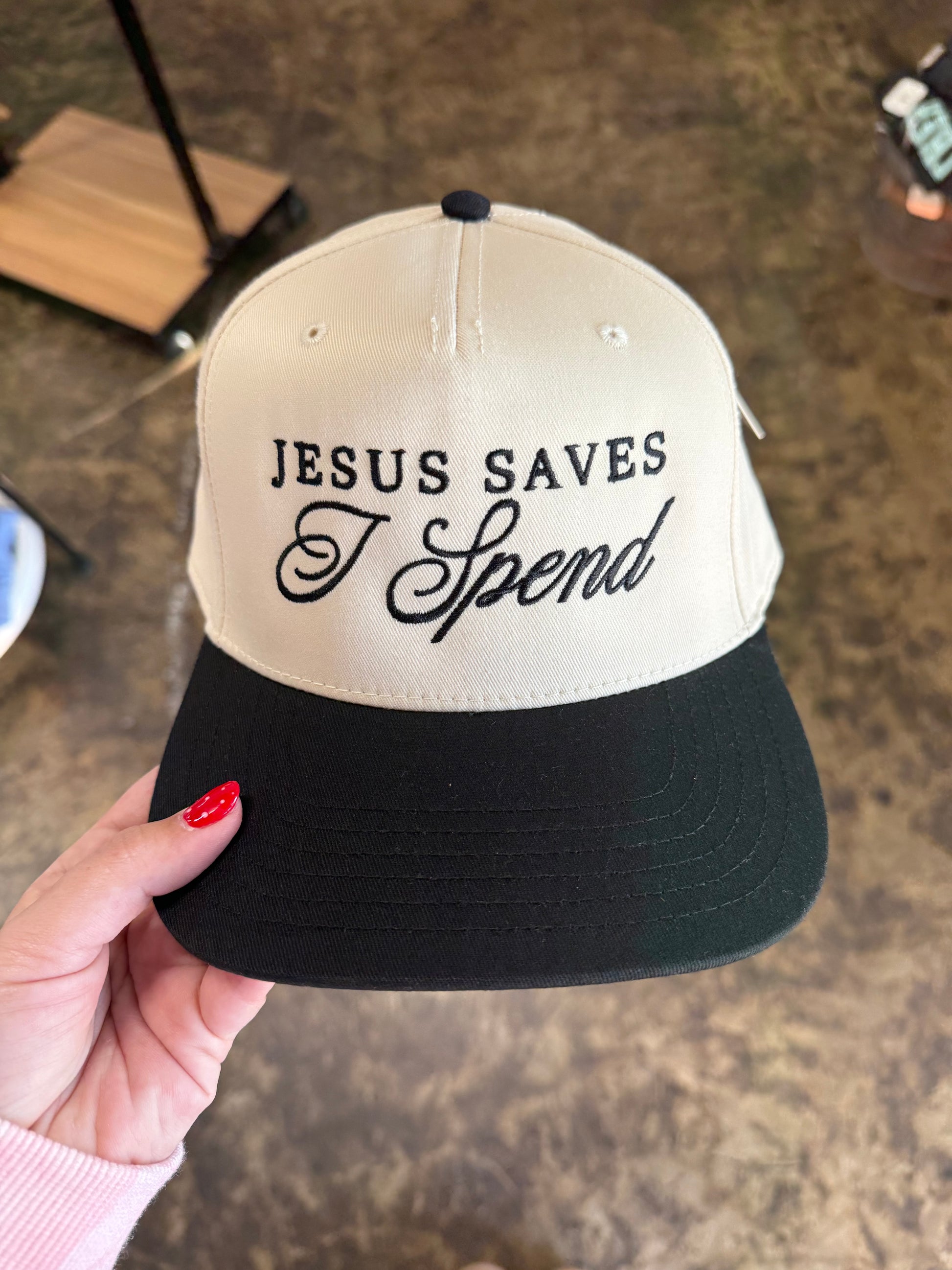 Jesus Saves I Spend Hat - Black/Tan
