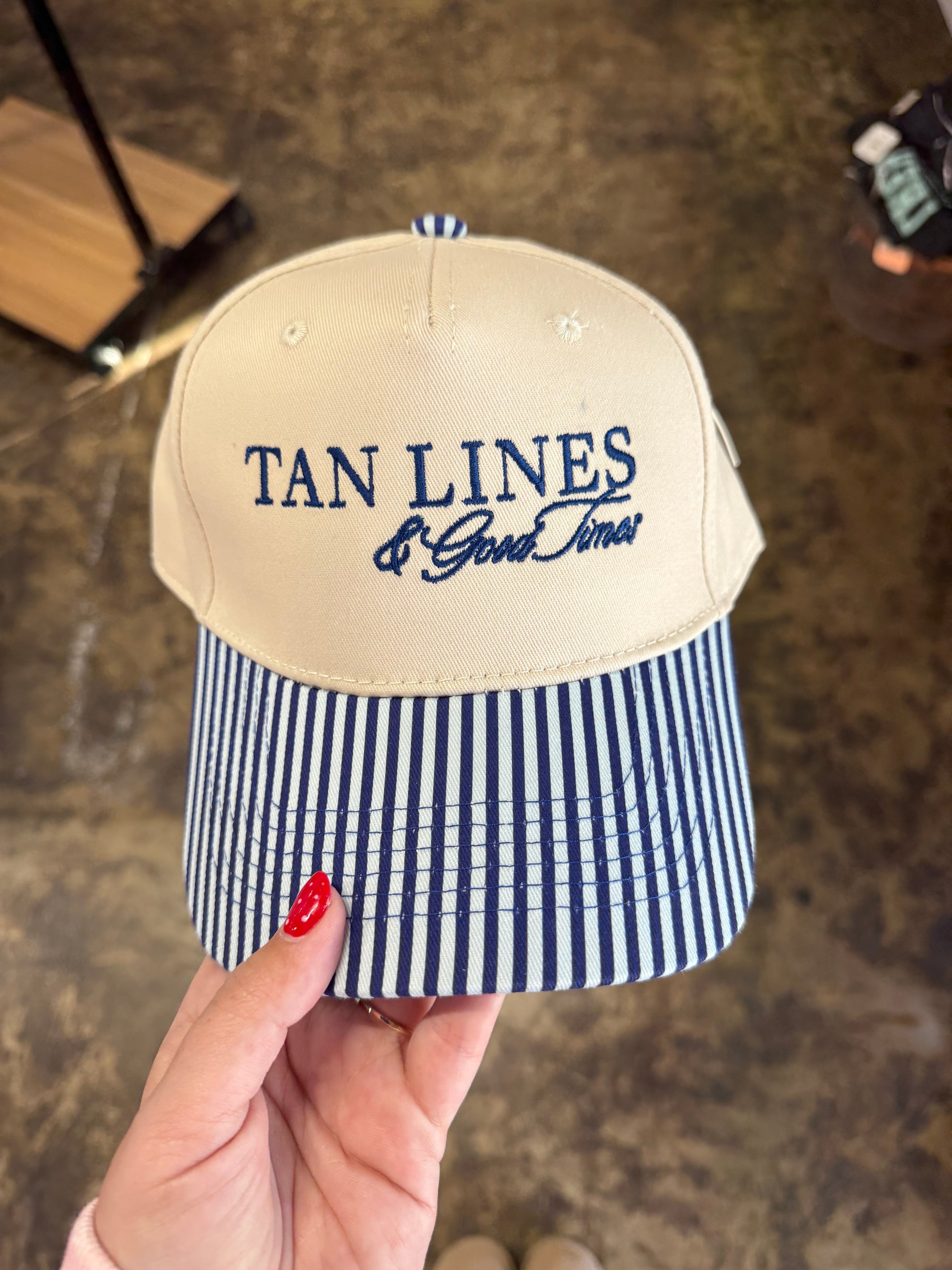 Tan Lines & Good Times Hat - Ligh Blue/Navy Stripe