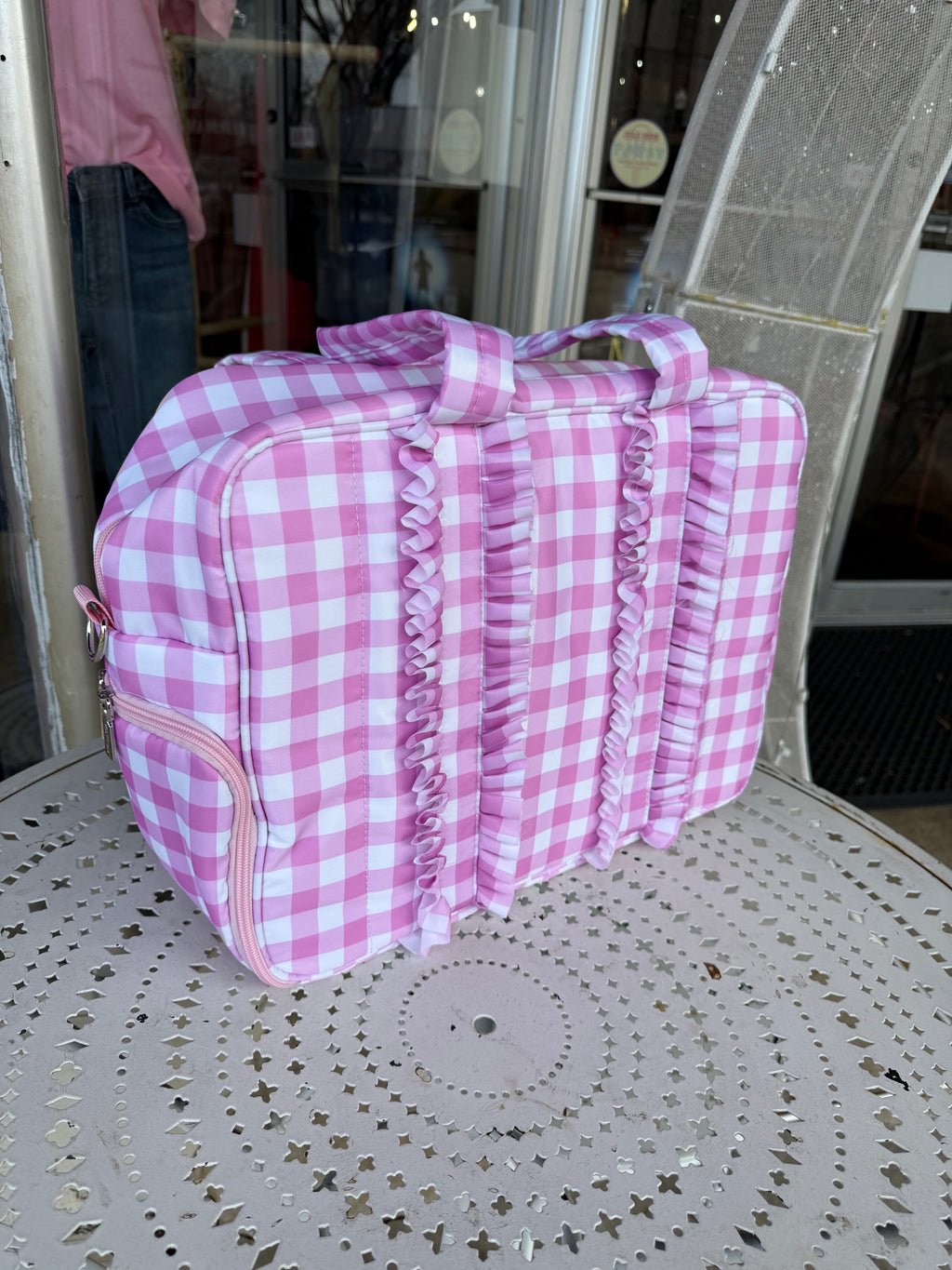 Gingham Ruffle Weekend Bag - Pink