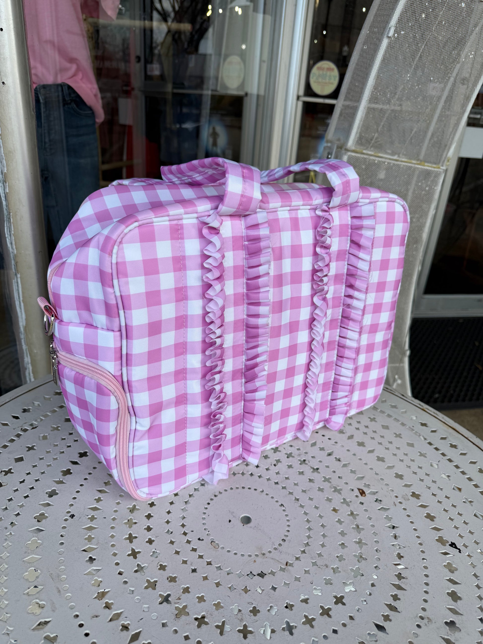 Gingham Ruffle Weekend Bag - Pink