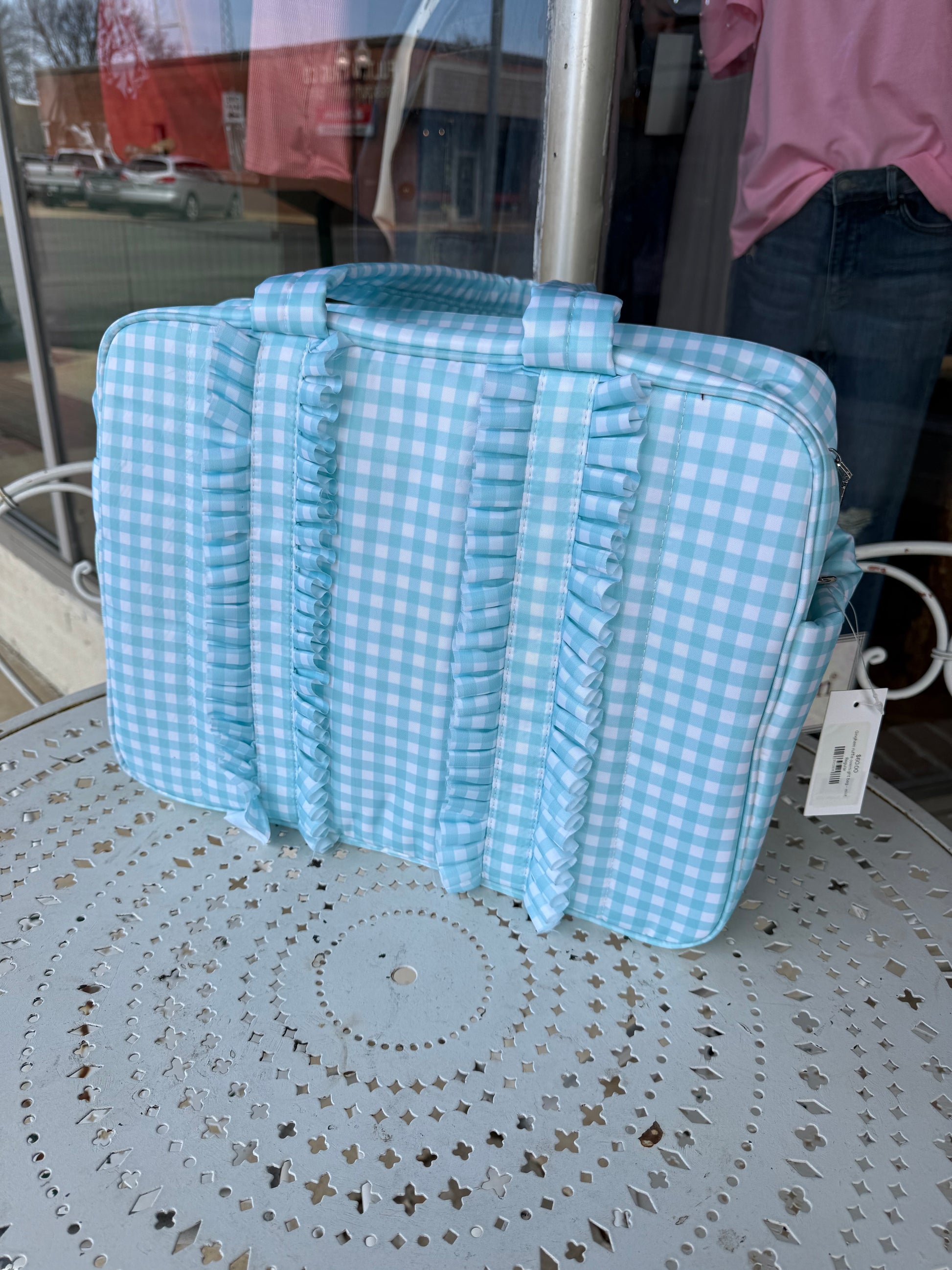 Gingham Ruffle Overnight Bag - Mint