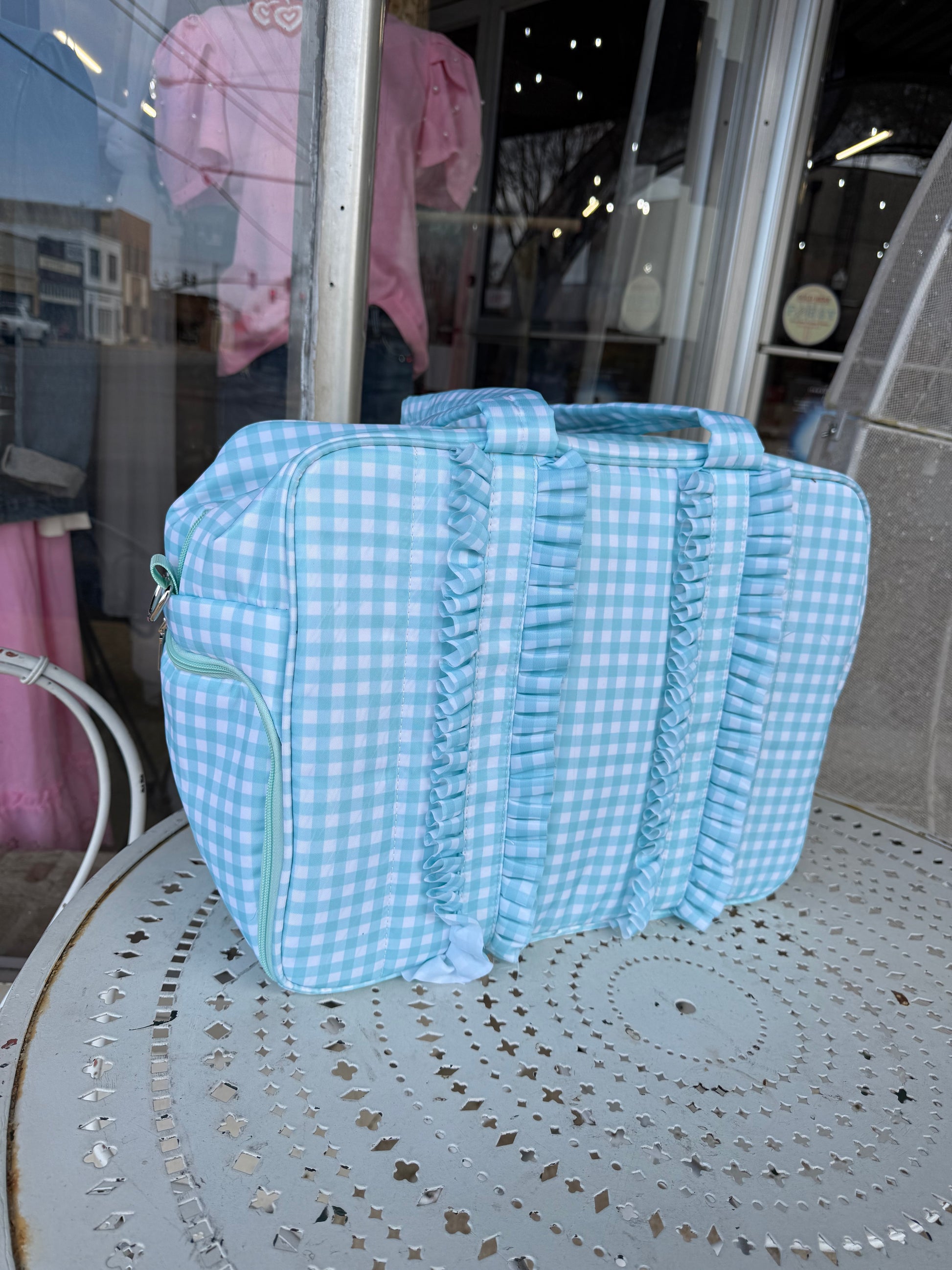 Gingham Ruffle Overnight Bag - Mint