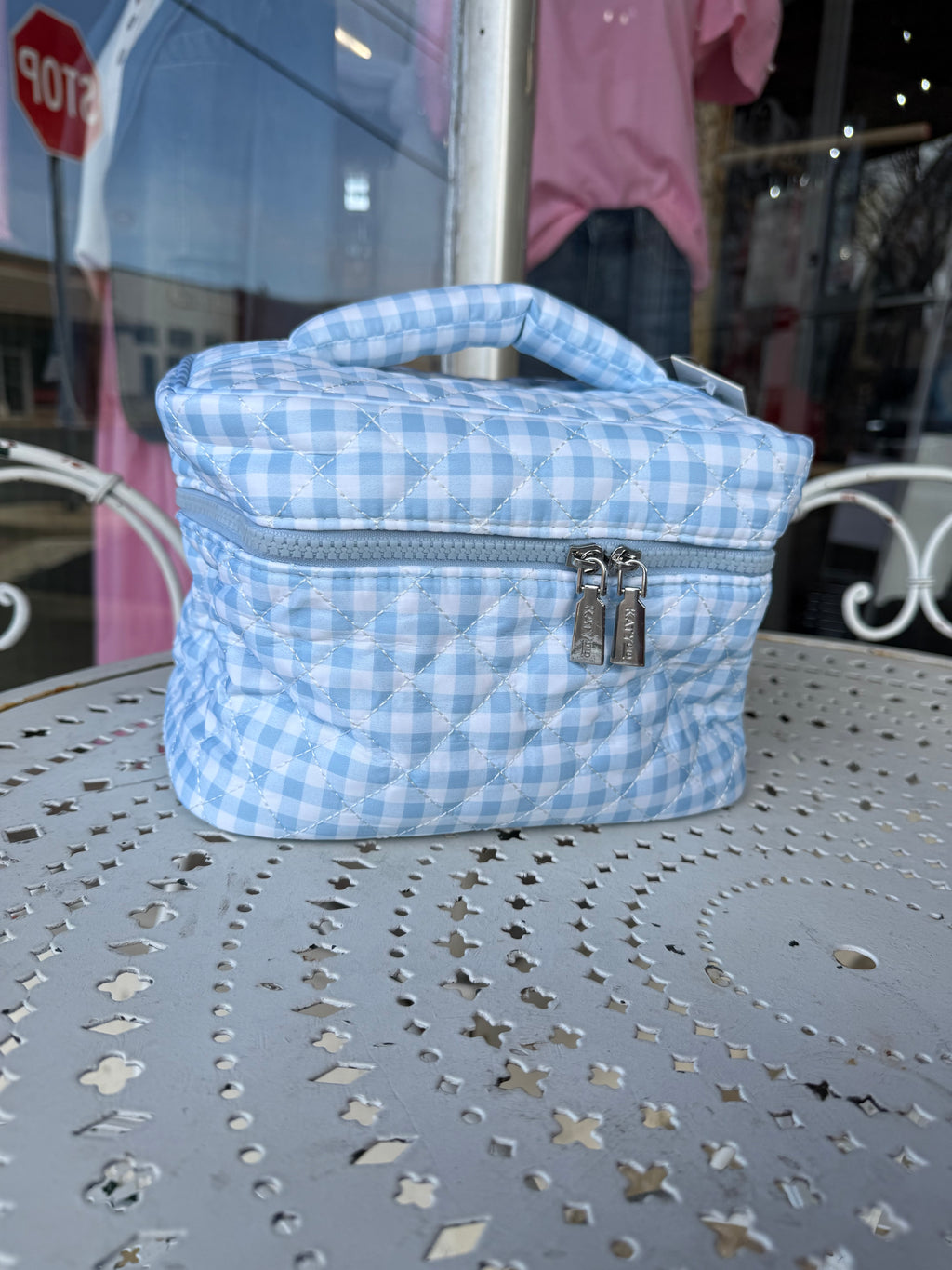 Plaid Makeup Cosmetic Bag - Blue