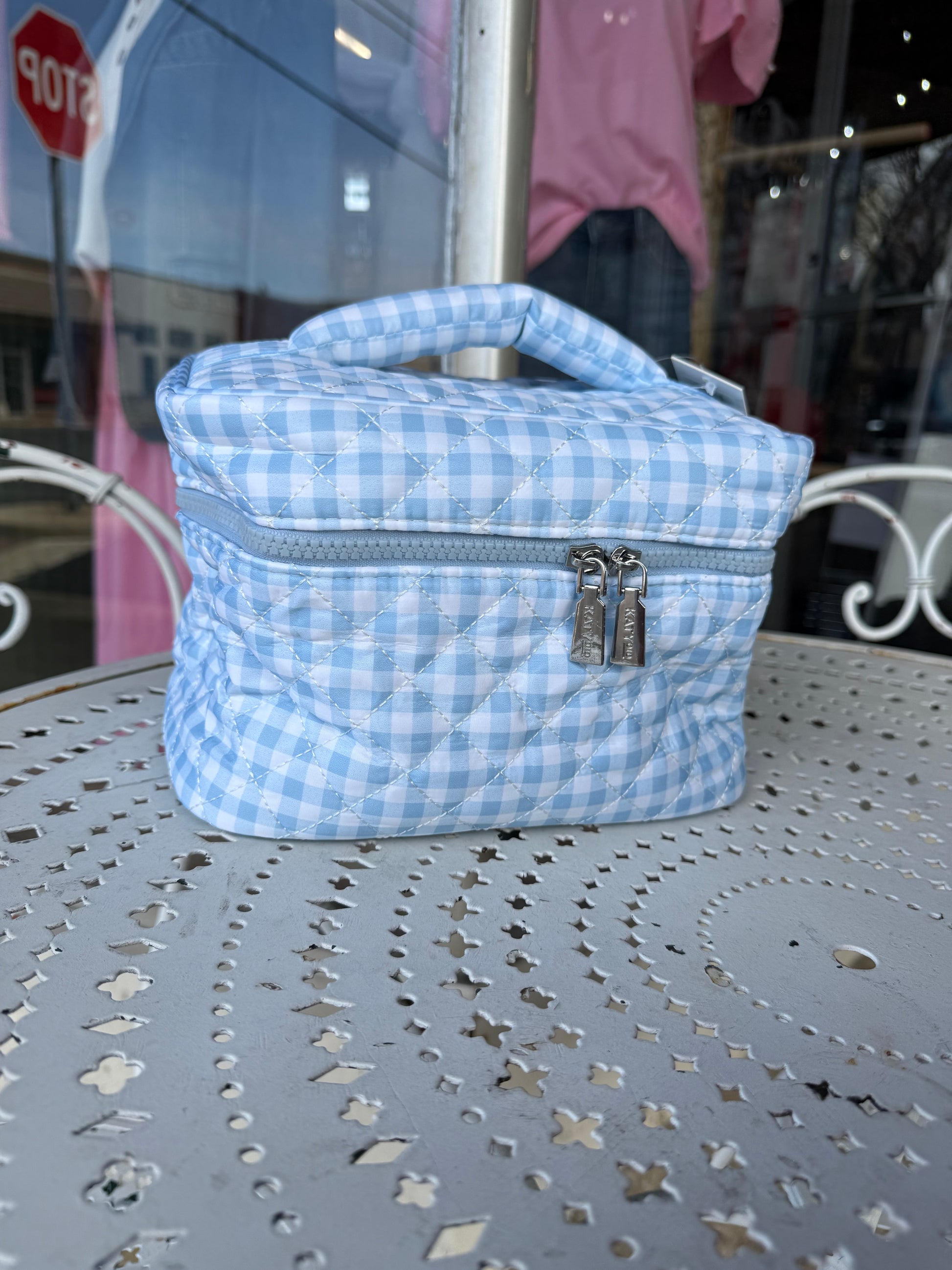 Plaid Makeup Cosmetic Bag - Blue