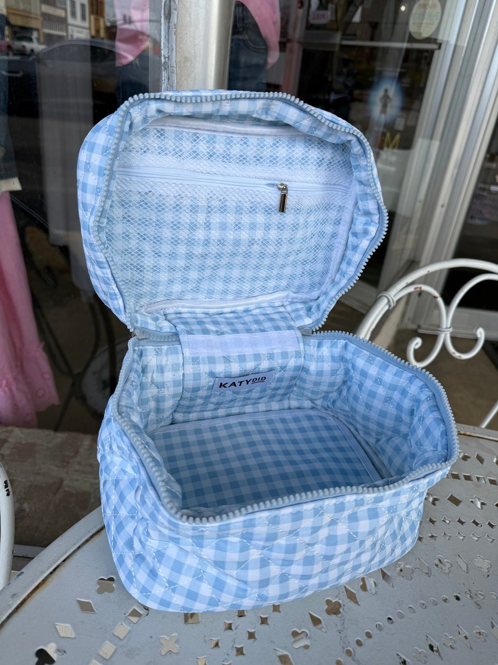 Plaid Makeup Cosmetic Bag - Blue