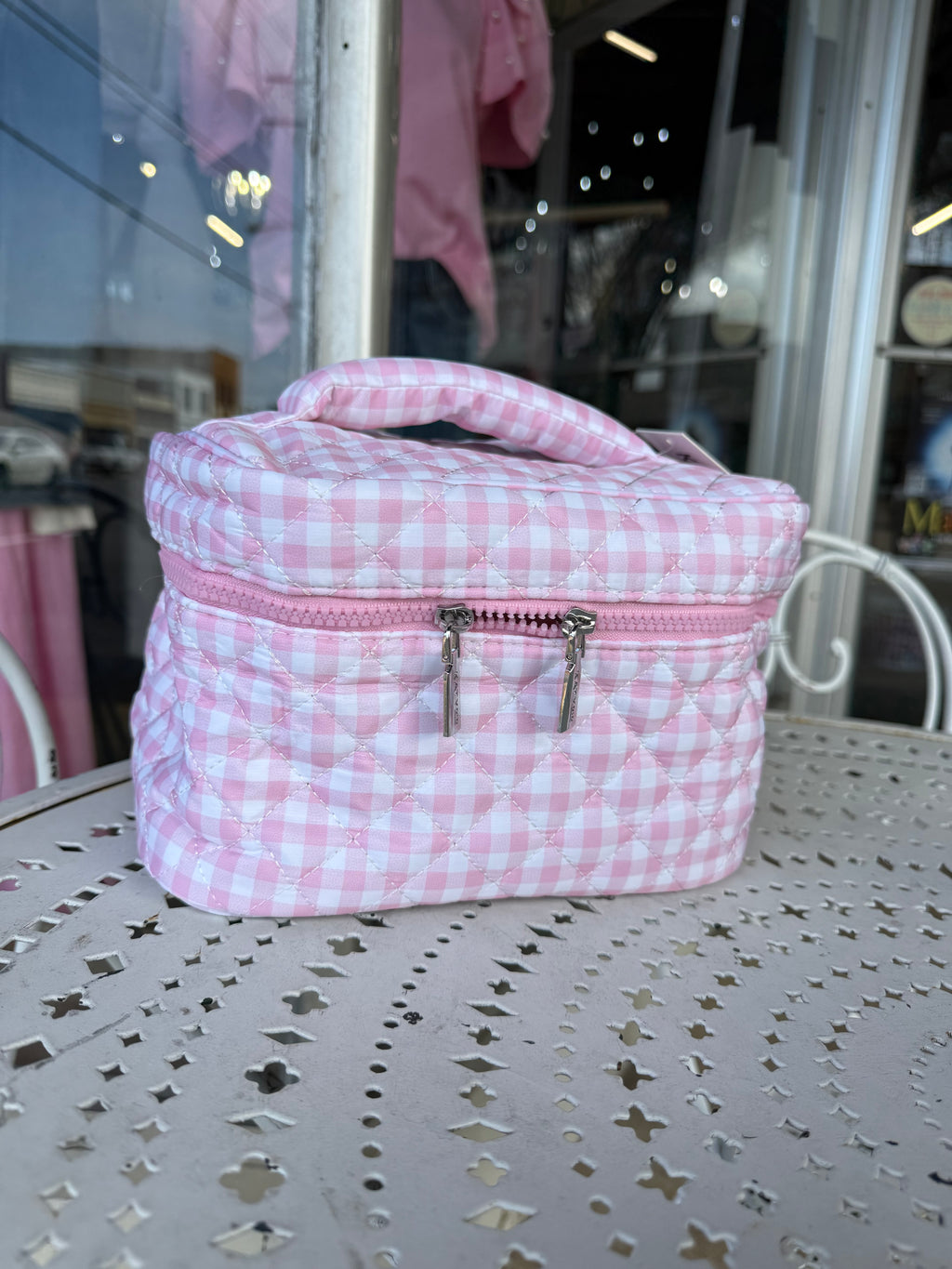 Plaid Makeup Cosmetic Bag - Pink
