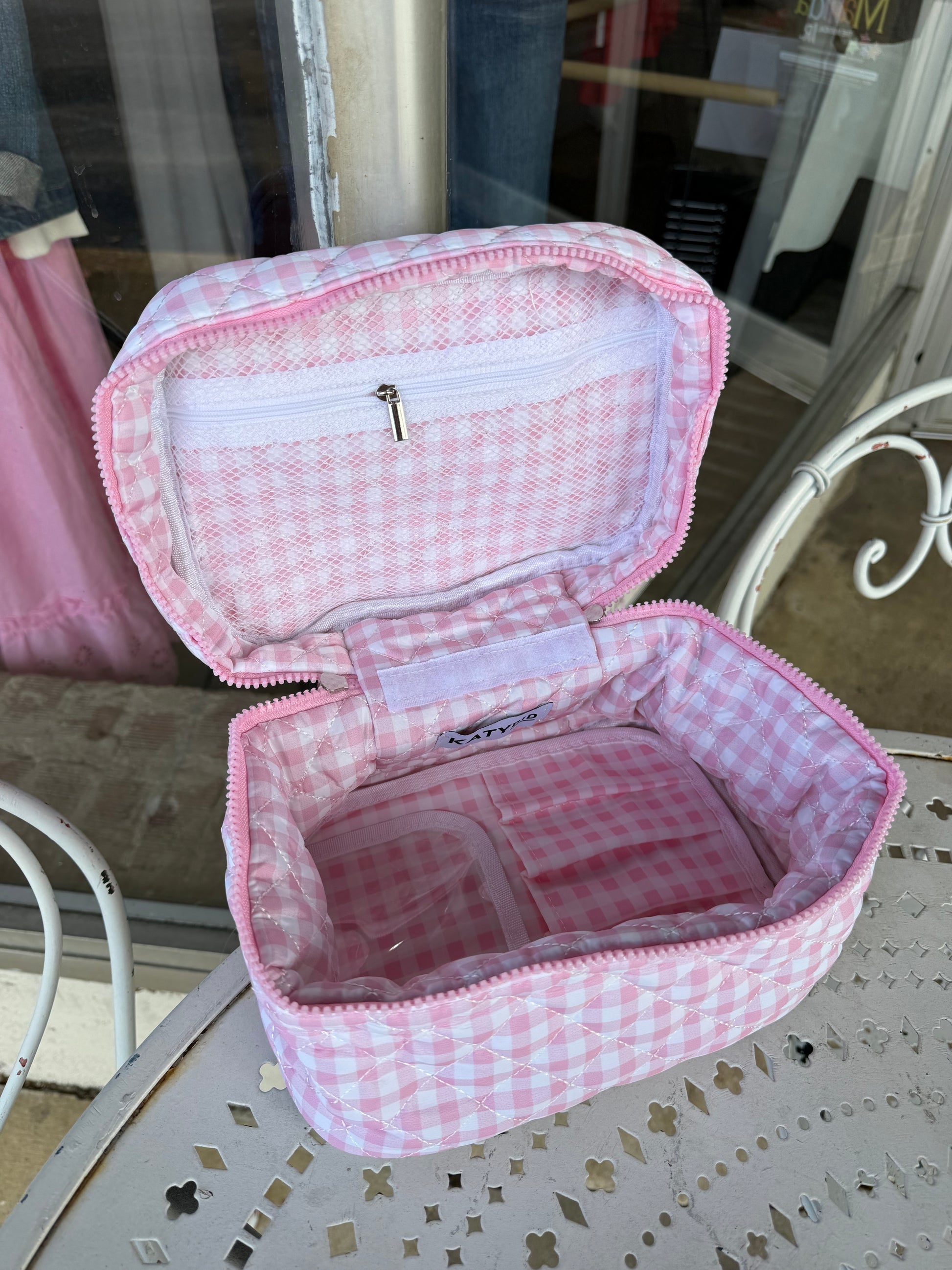 Plaid Makeup Cosmetic Bag - Pink