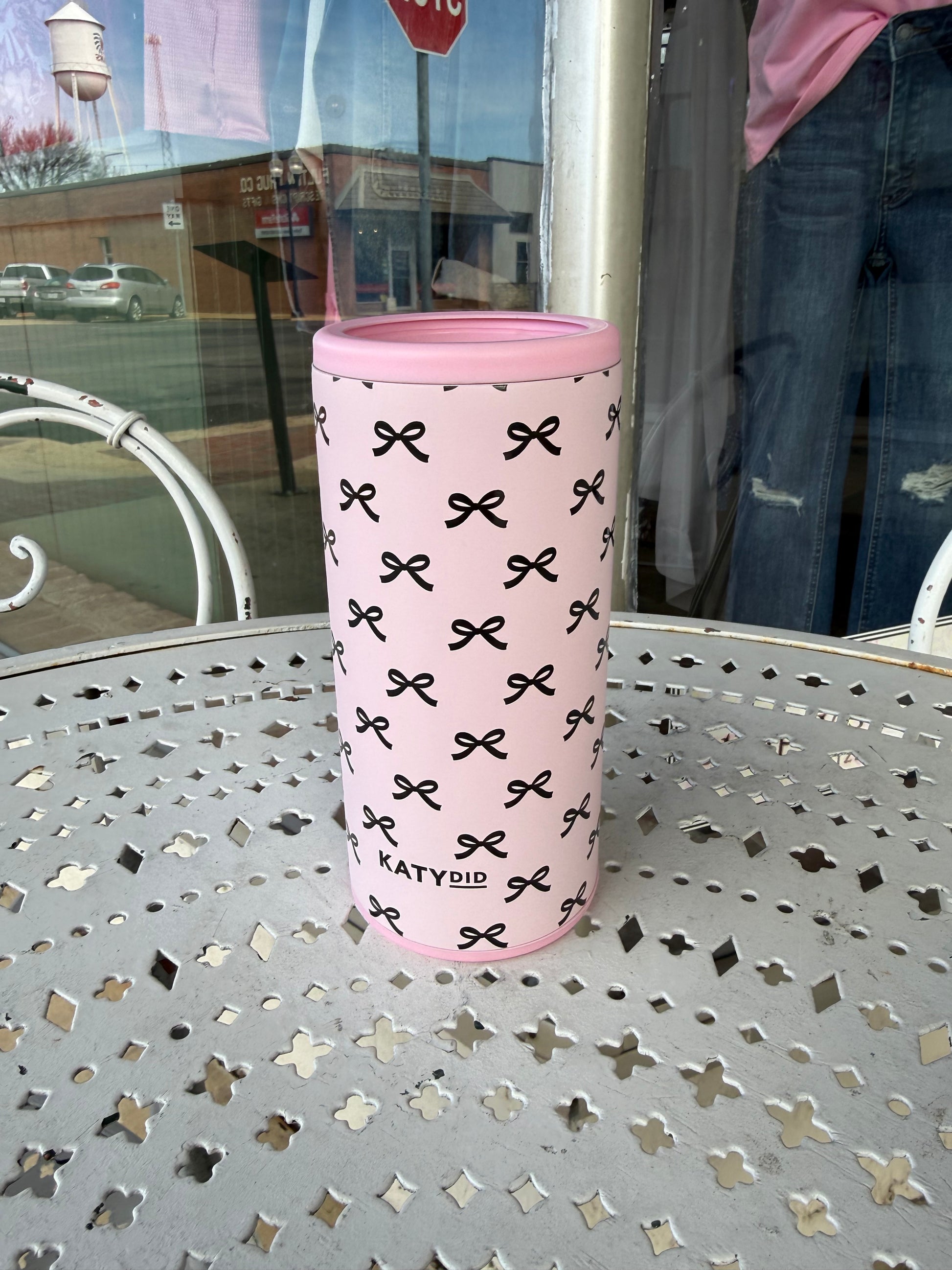 Black & Pink Bows Slim Can Koozie