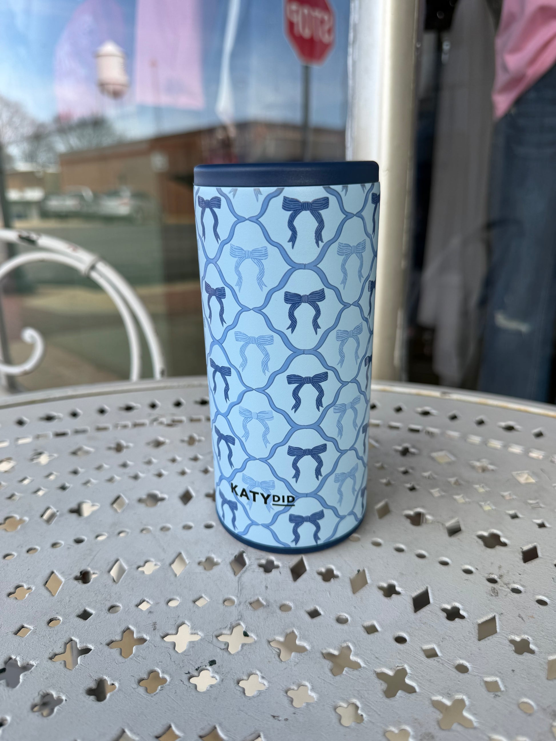 Blue Coquetter Bow Slim Can Koozie