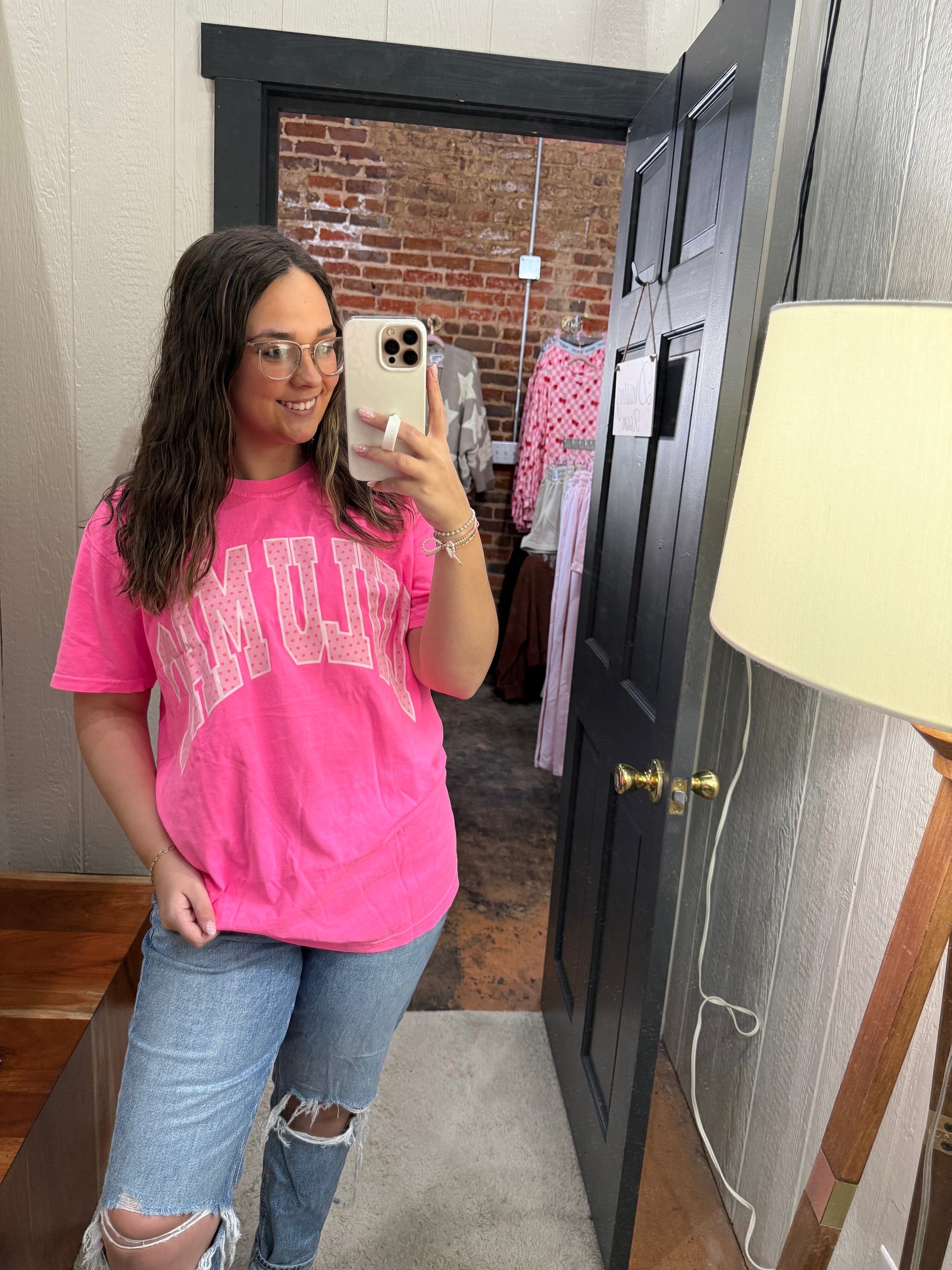 Lulu Mac Polka Dot Tee - Neon Pink - YOUTH & ADULT