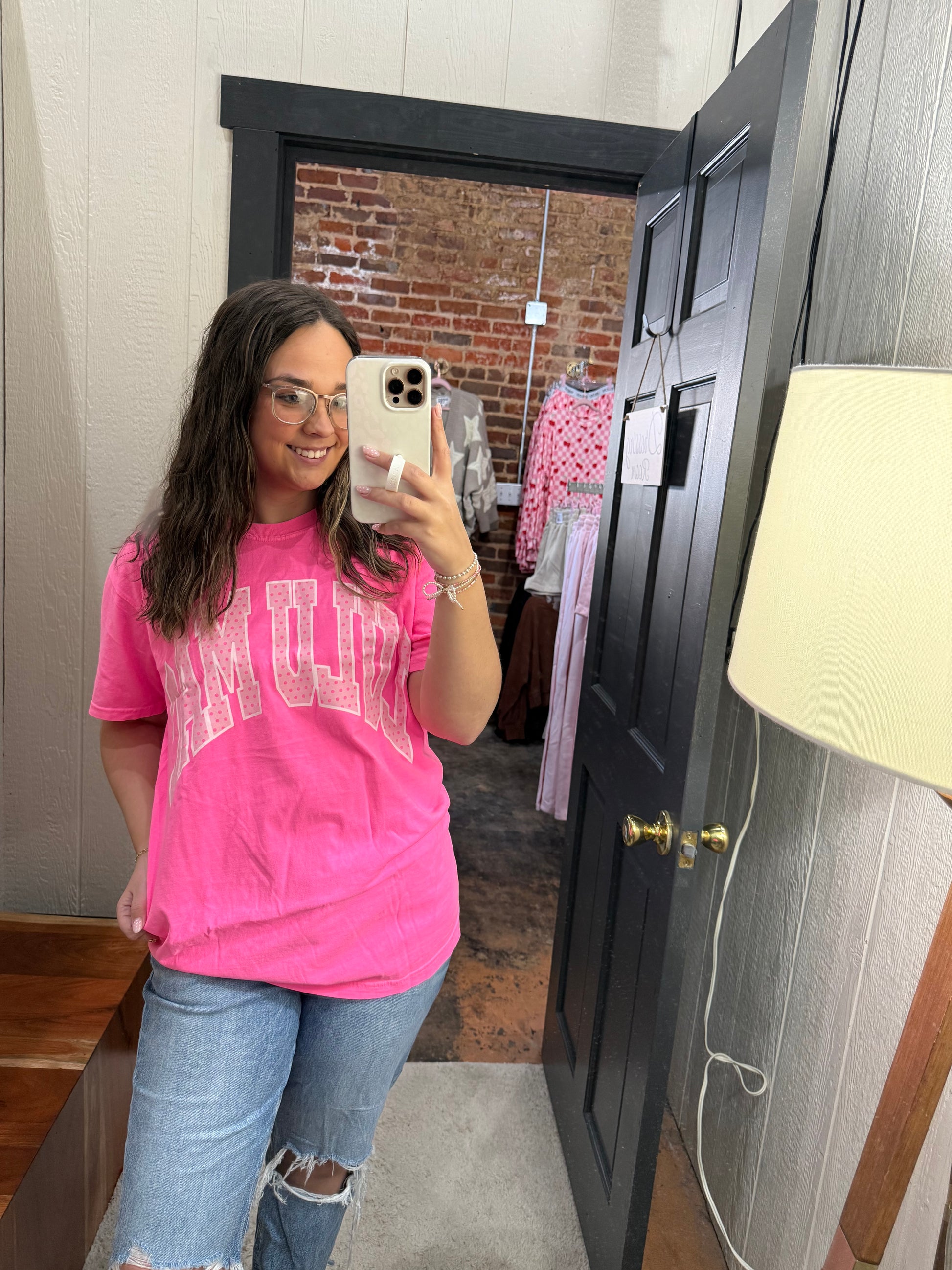 Lulu Mac Polka Dot Tee - Neon Pink - YOUTH & ADULT