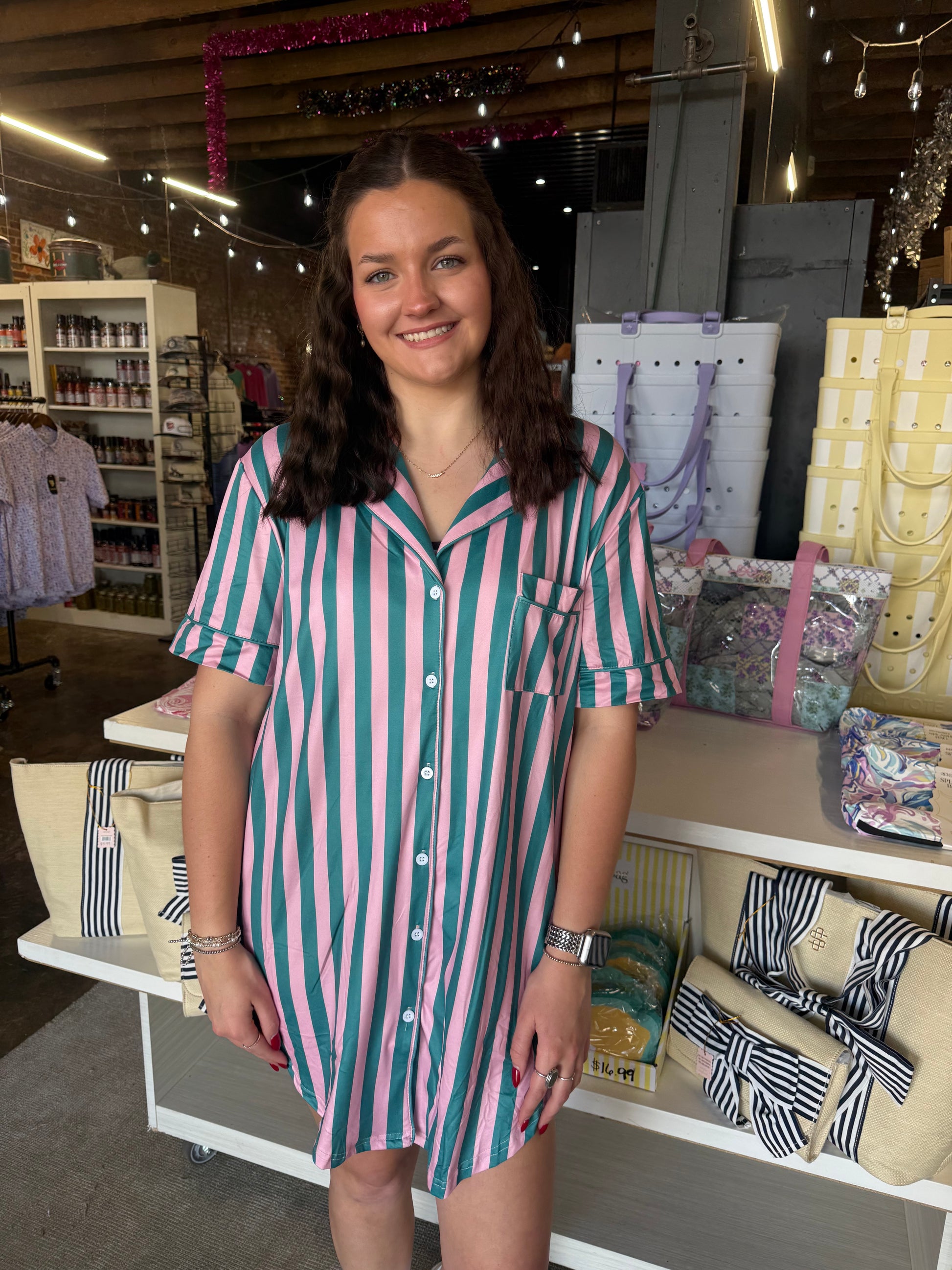 Sleeping Beauty Sleep Dress - Green/Pink - REG & PLUS